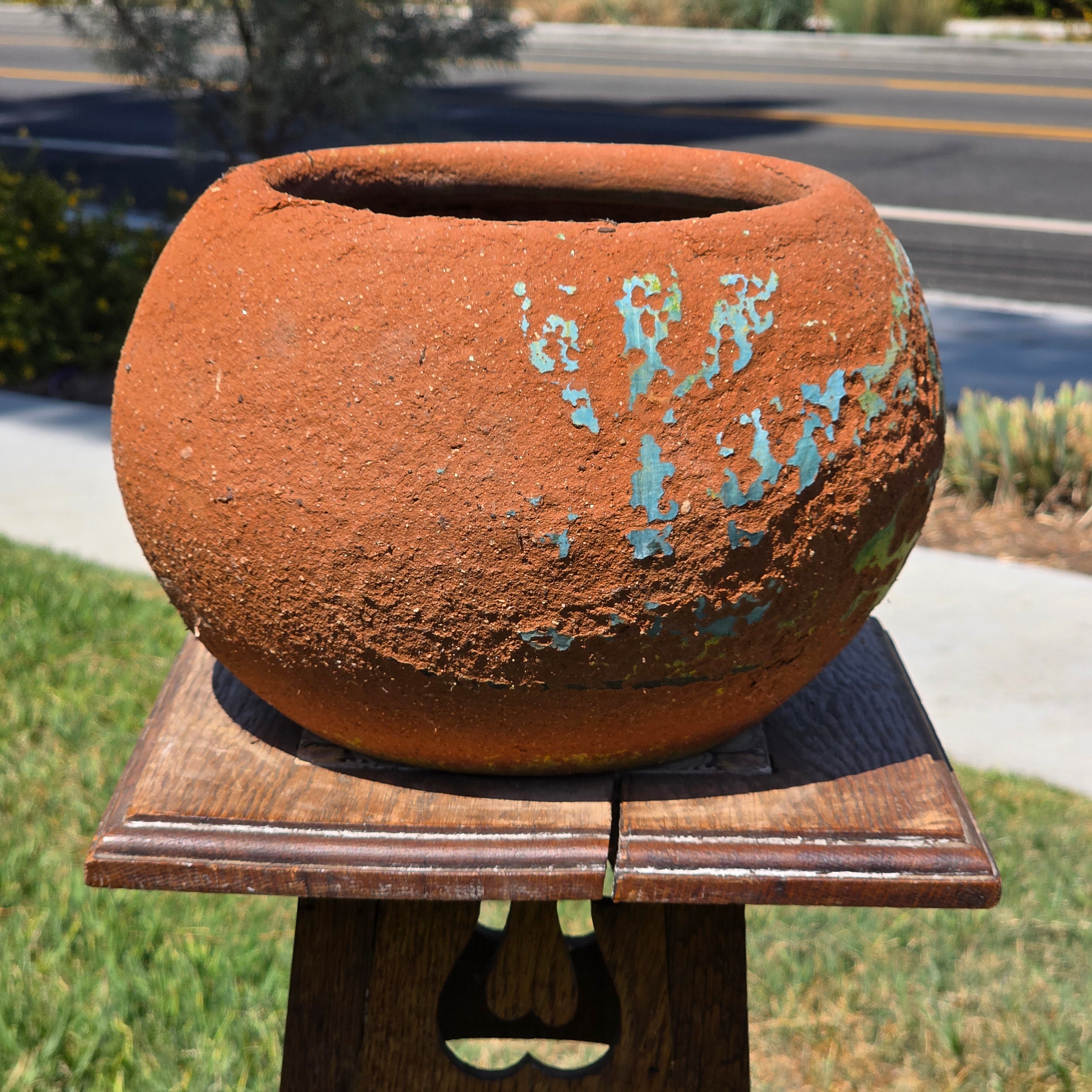 Vintage Mexican Terracotta Planter Pot Hand Painted Rustic Clay Garden 11"