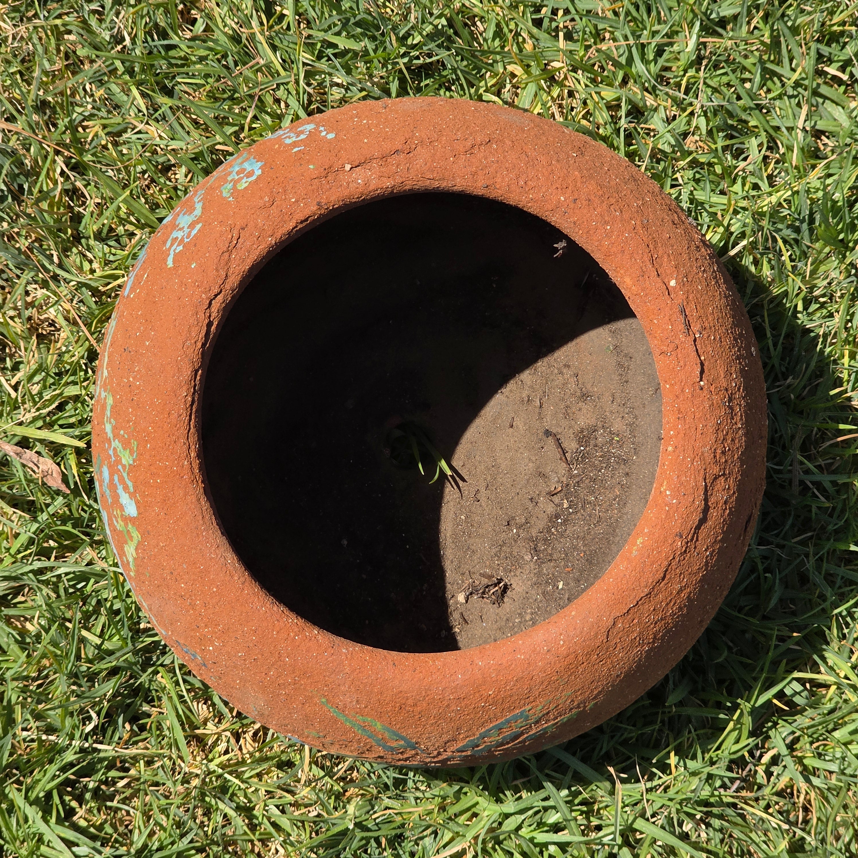 Vintage Mexican Terracotta Planter Pot Hand Painted Rustic Clay Garden 11"