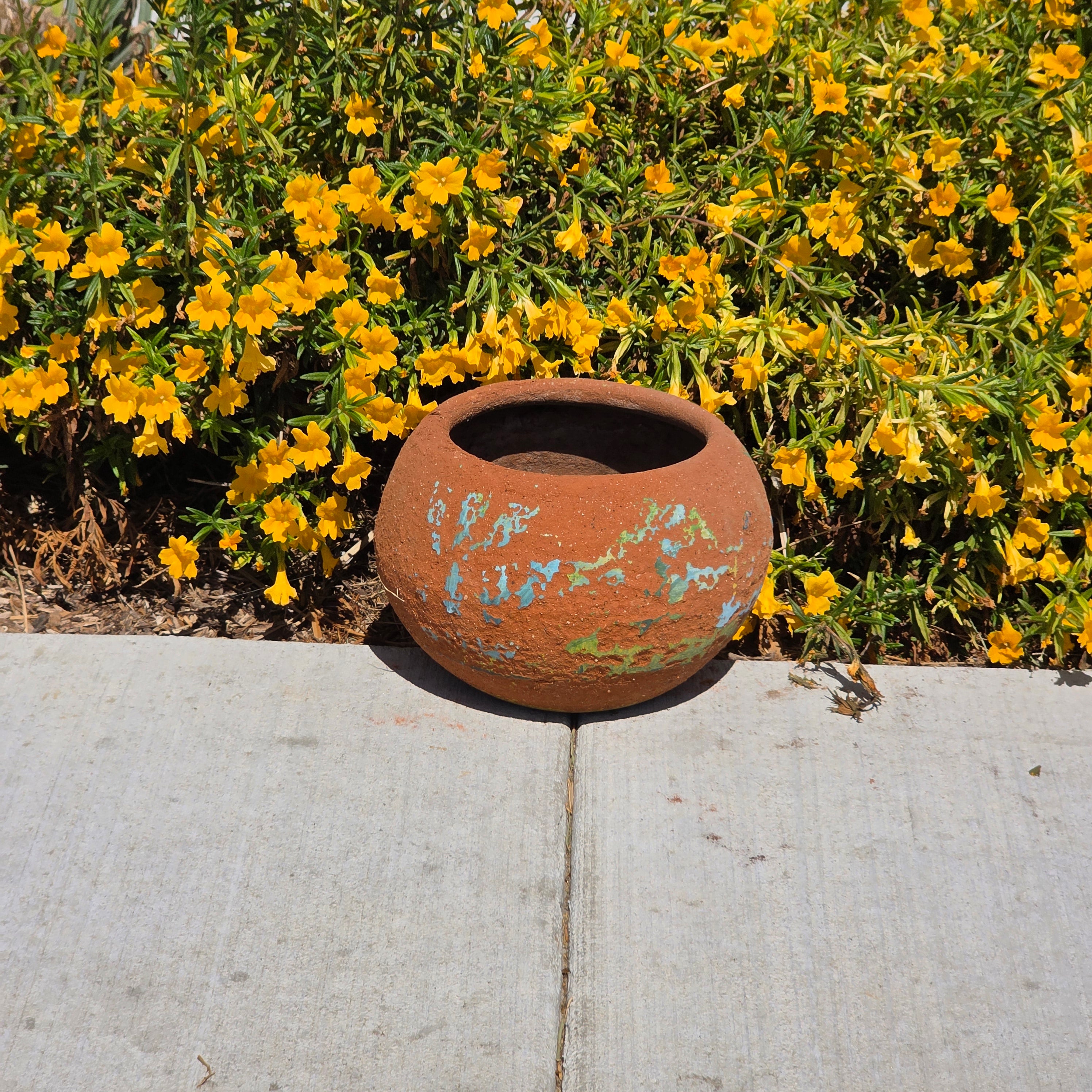 Vintage Mexican Terracotta Planter Pot Hand Painted Rustic Clay Garden 11"