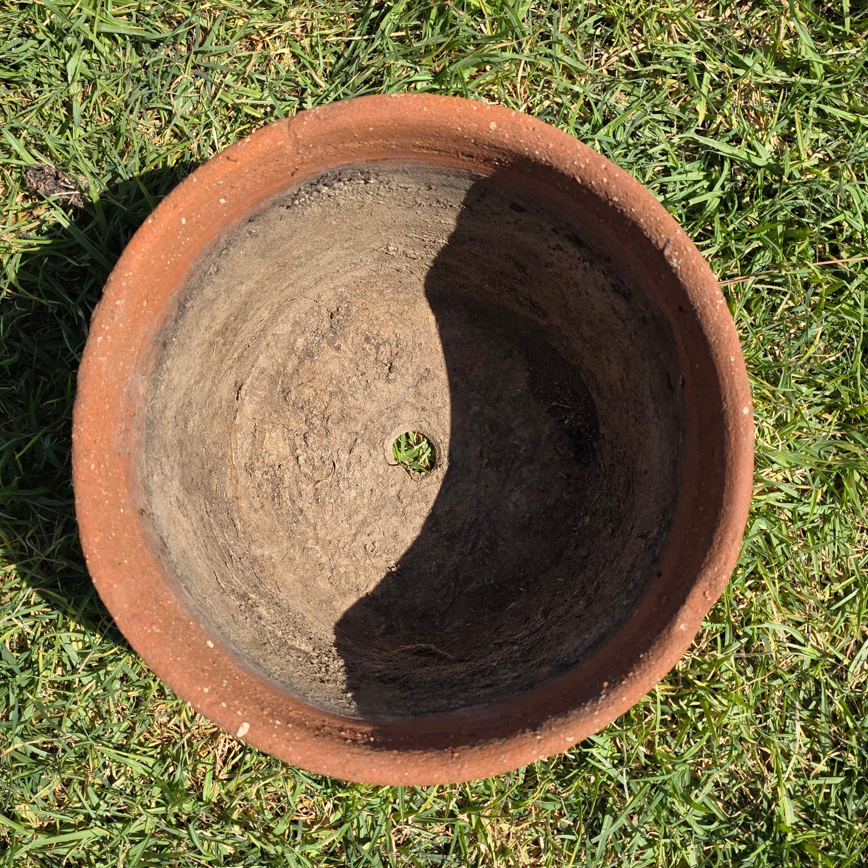 Vintage Terracotta Planter Pot Rustic Clay Carved Pattern Weathered Garden 12"