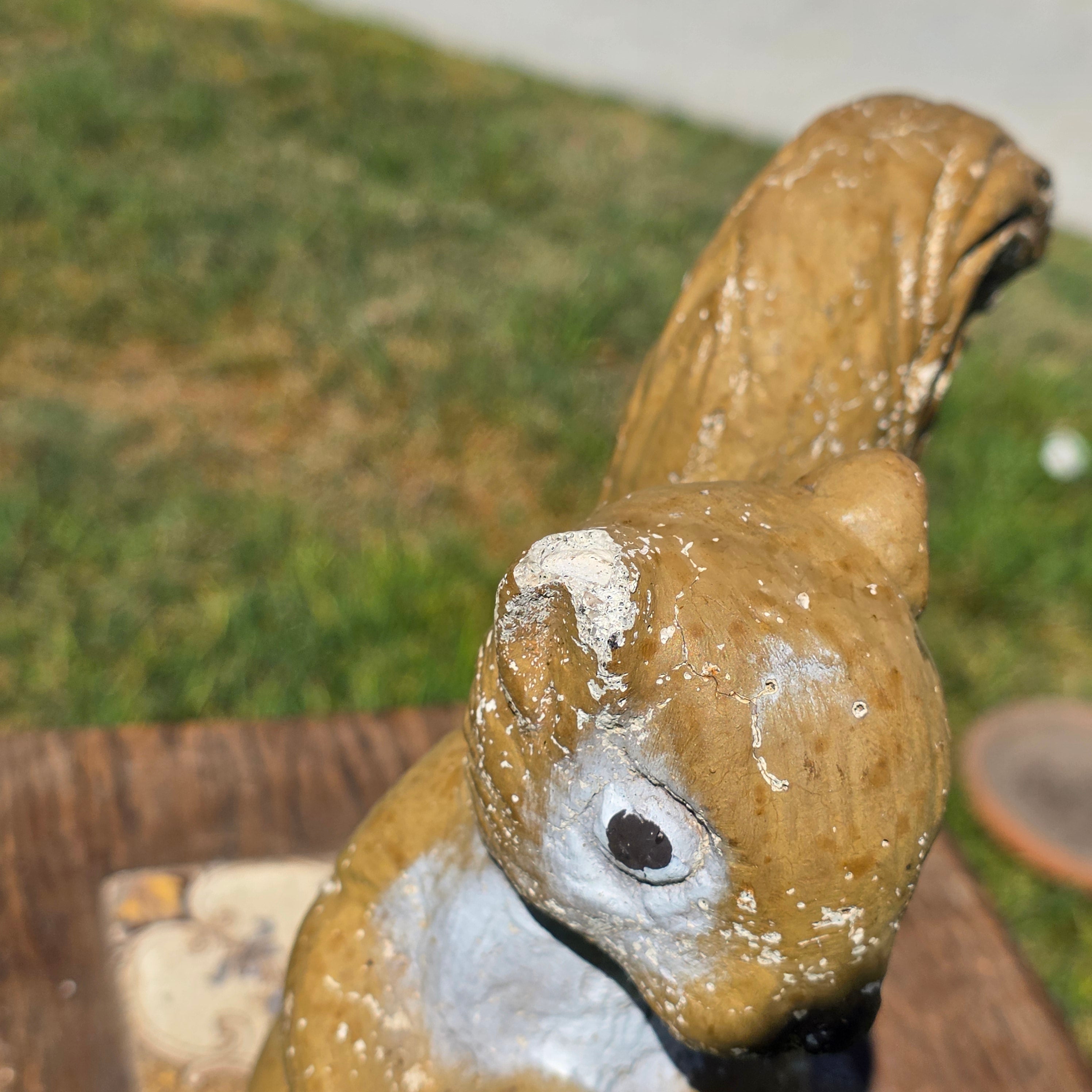 Vintage Concrete Squirrel Statue Cement Garden Ornament Walnut Nut Woodland Yard