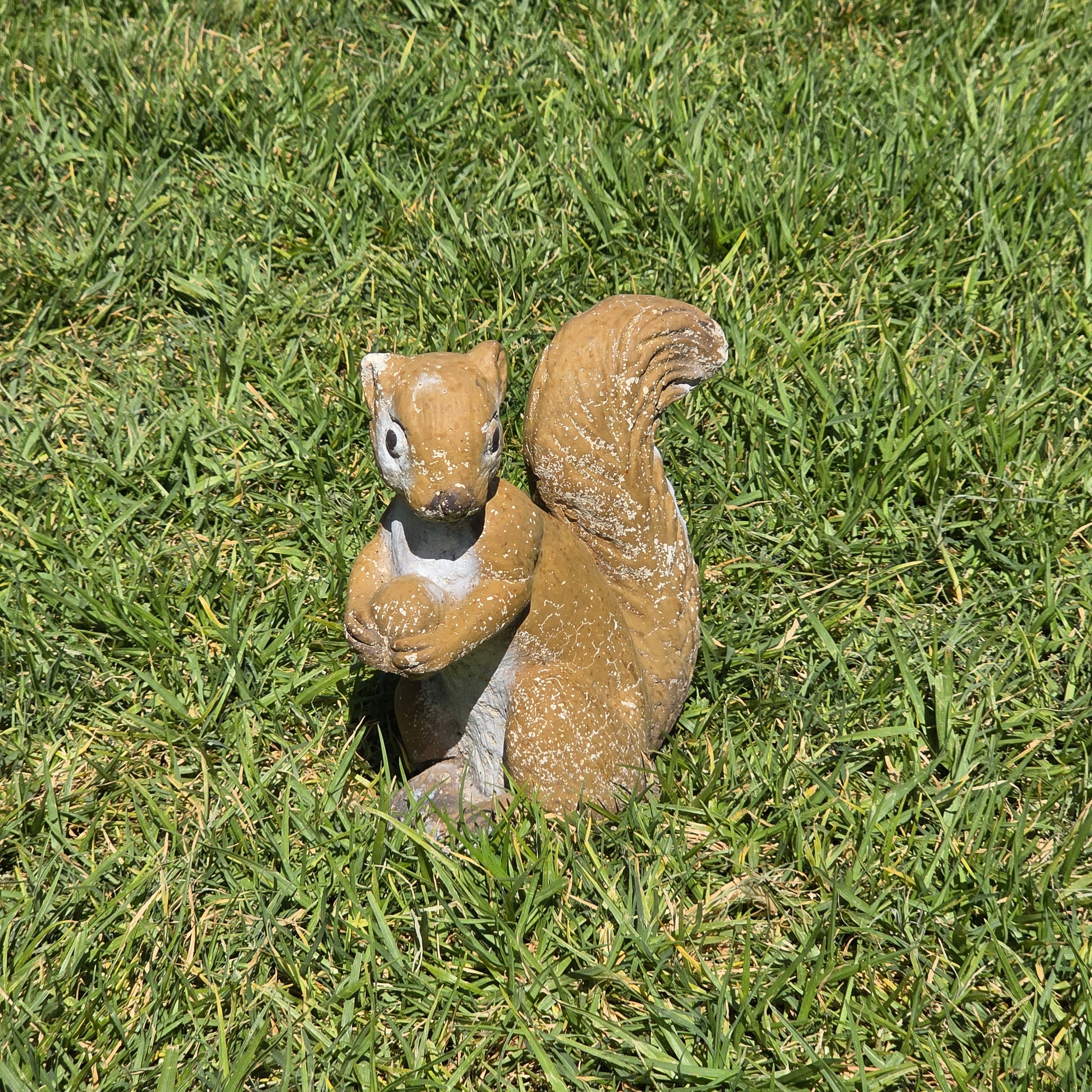 Vintage Concrete Squirrel Statue Cement Garden Ornament Walnut Nut Woodland Yard