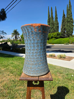 Vintage Mid Century Terracotta Planter Urn Blue Scaled Garden Pot 17"