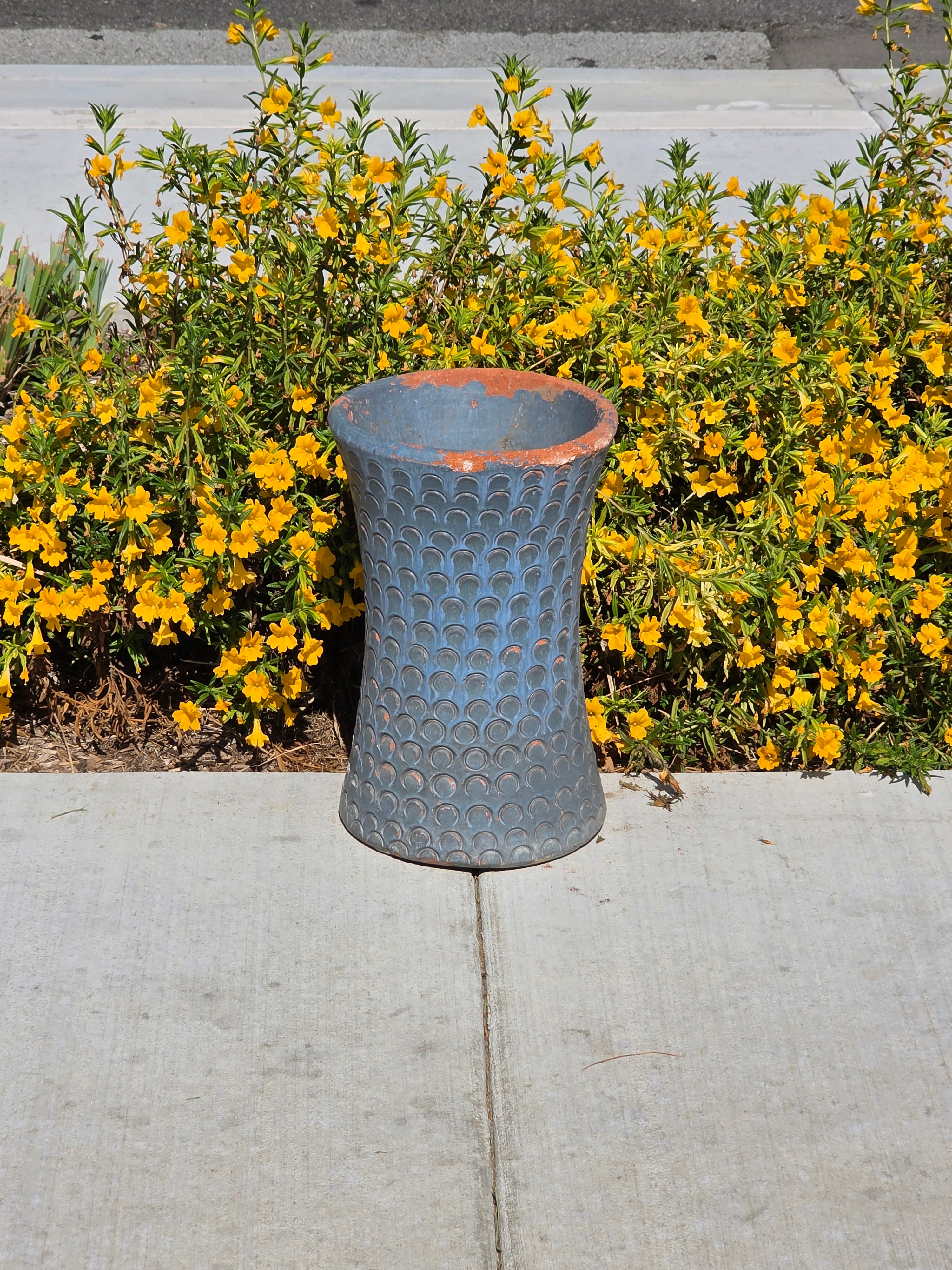 Vintage Mid Century Terracotta Planter Urn Blue Scaled Garden Pot 17"