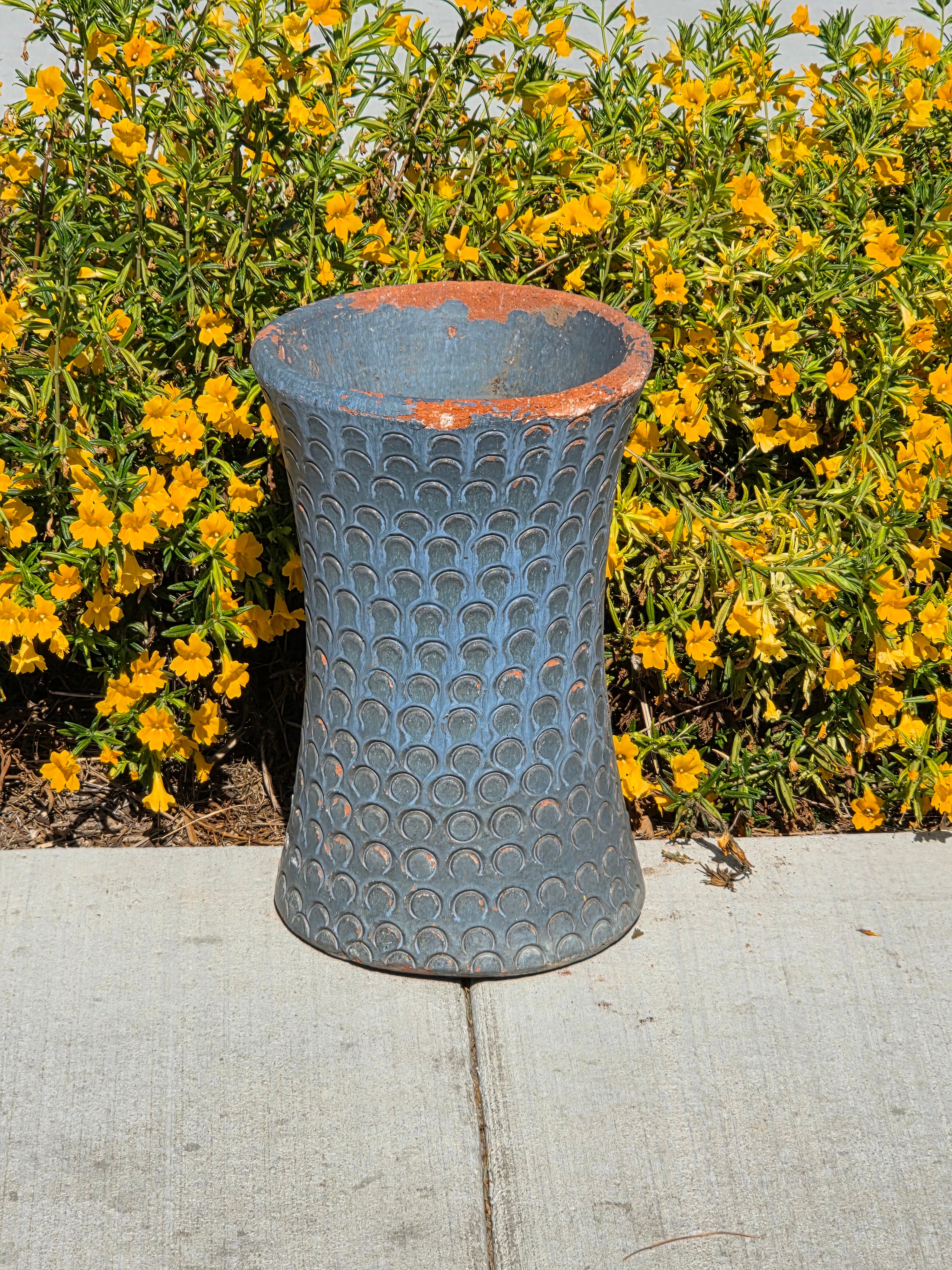 Vintage Mid Century Terracotta Planter Urn Blue Scaled Garden Pot 17"