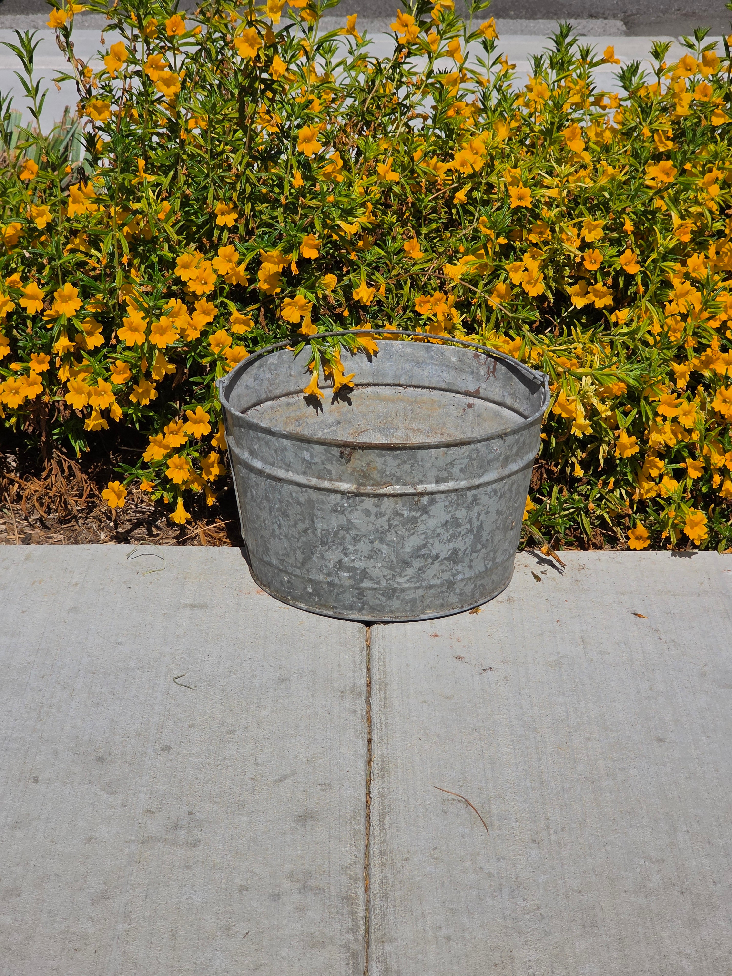 Share Vintage Galvanized Metal Bucket Wash Tub Planter Rustic Farmhouse 14"