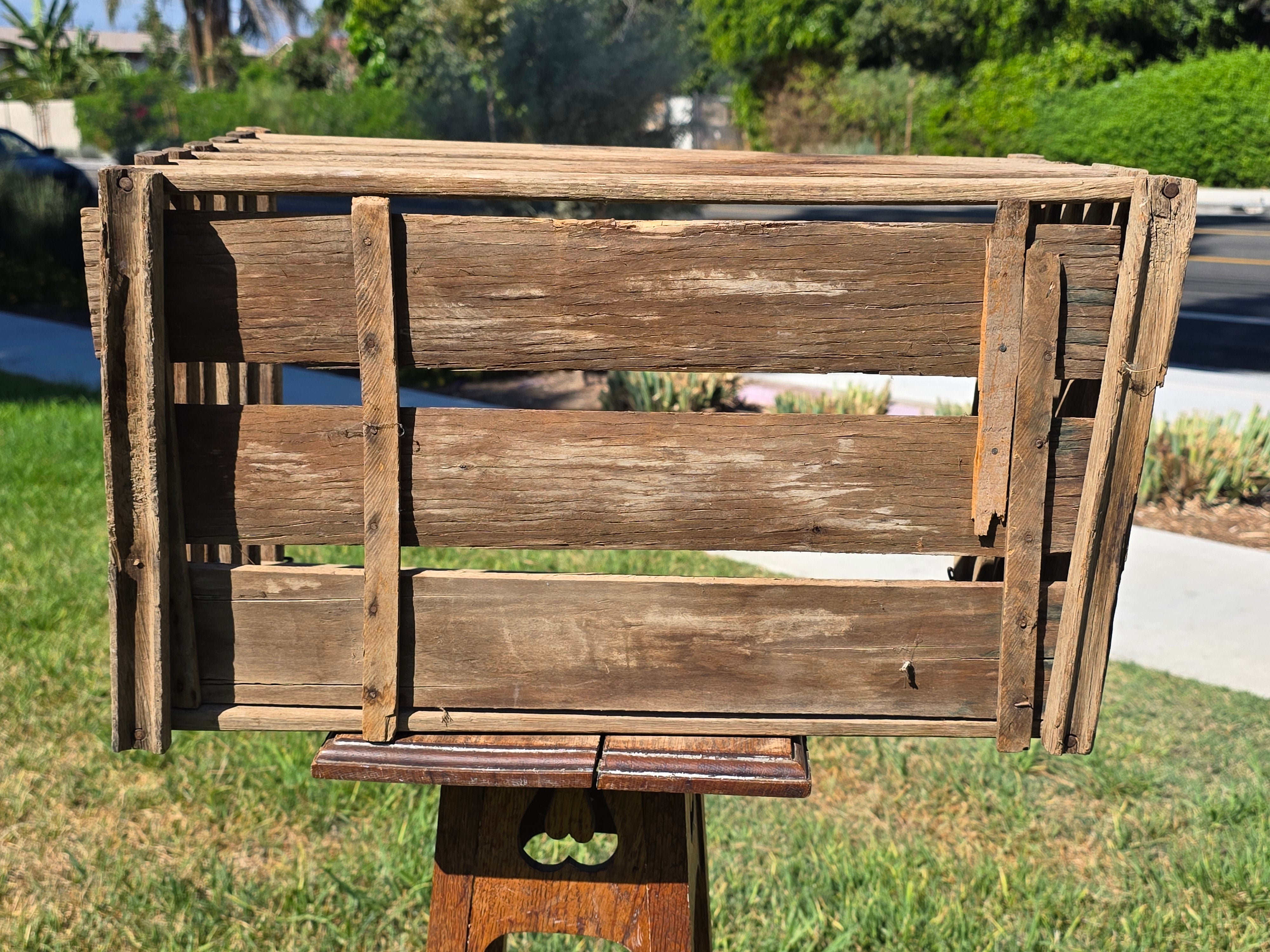 Antique Wood Egg Crate L.C. & R Inc Vintage Slatted Wire Basket Primitive Box