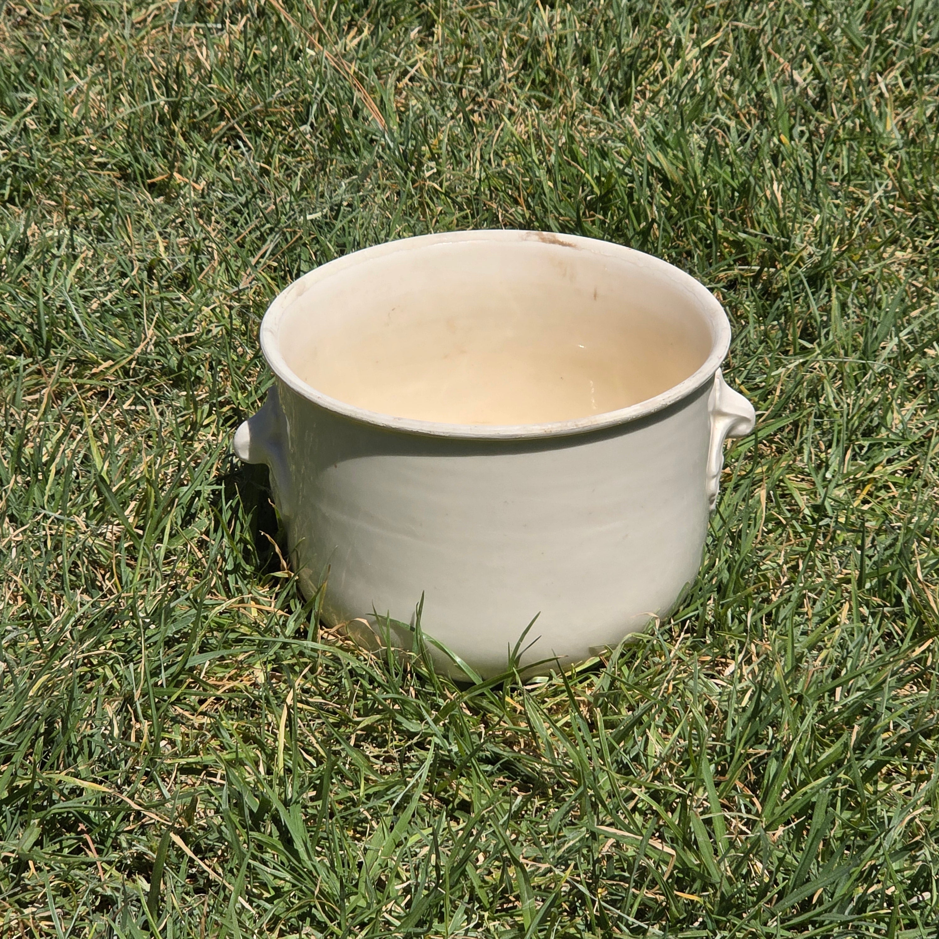 Vintage Czecho-Slovakia White Pottery Planter Cachepot Jardiniere Leaf Handles