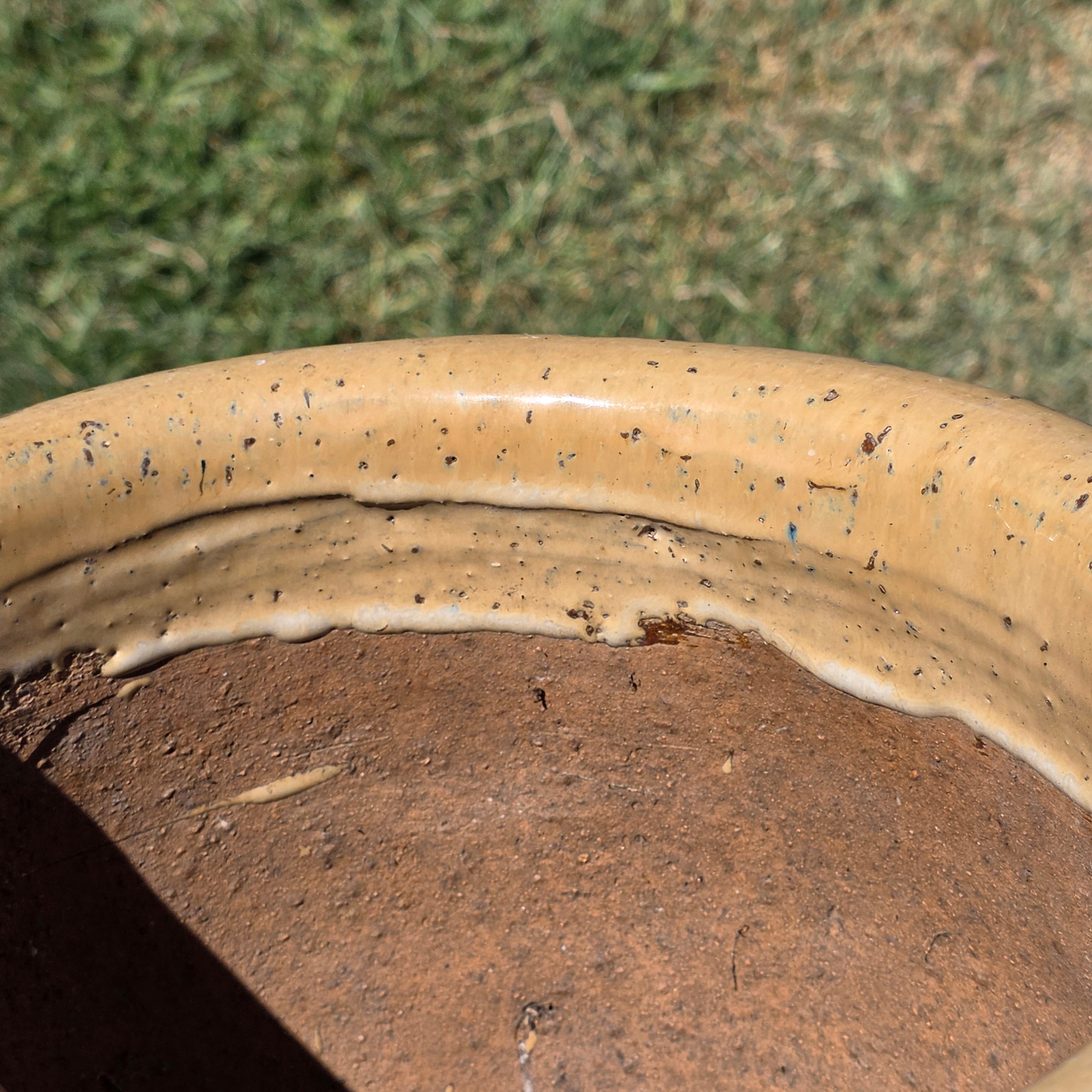 Honey Beige Ribbed Beehive Planter Pot Heavy Glazed Ceramic Farmhouse Garden Decor