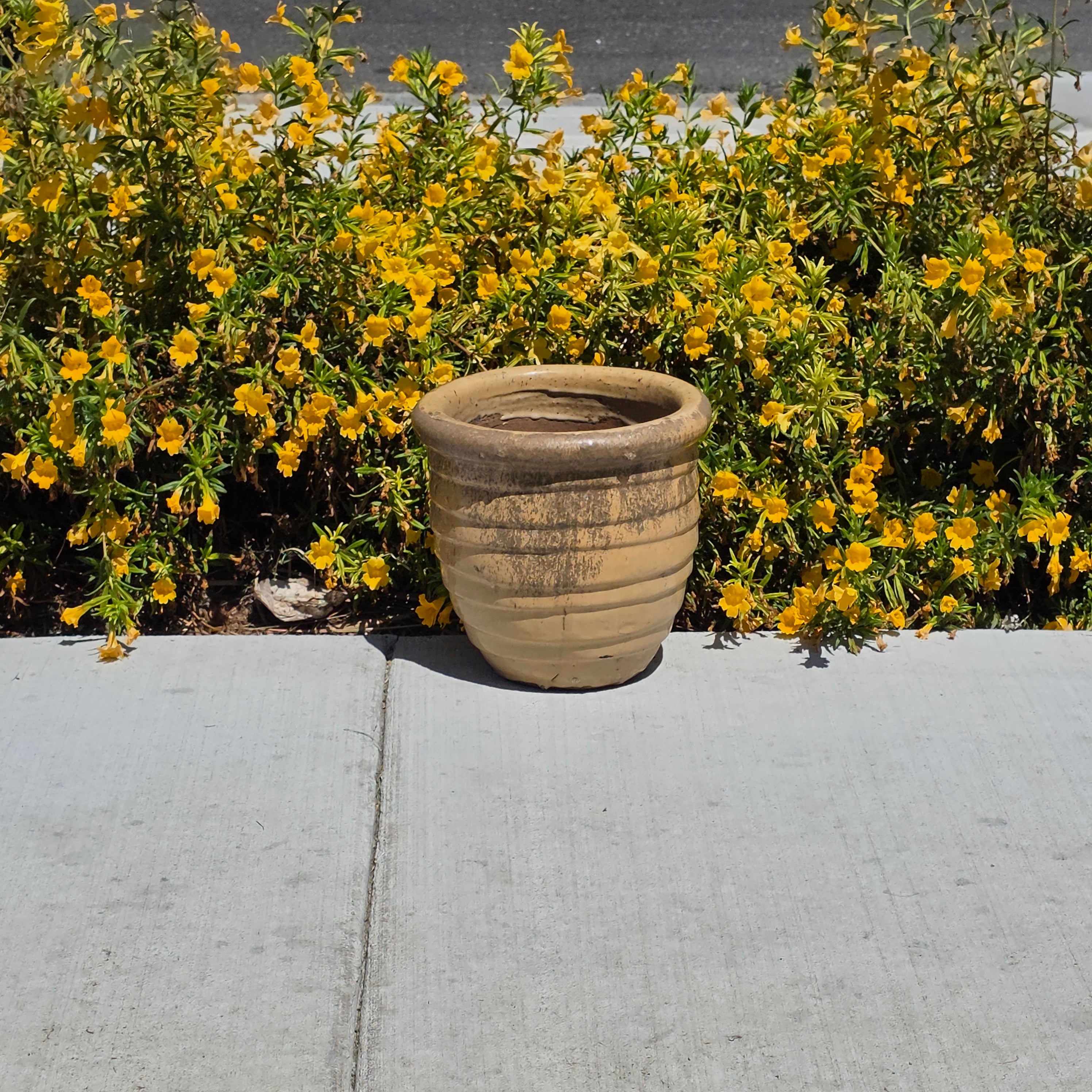 Honey Beige Ribbed Beehive Planter Pot Heavy Glazed Ceramic Farmhouse Garden Decor