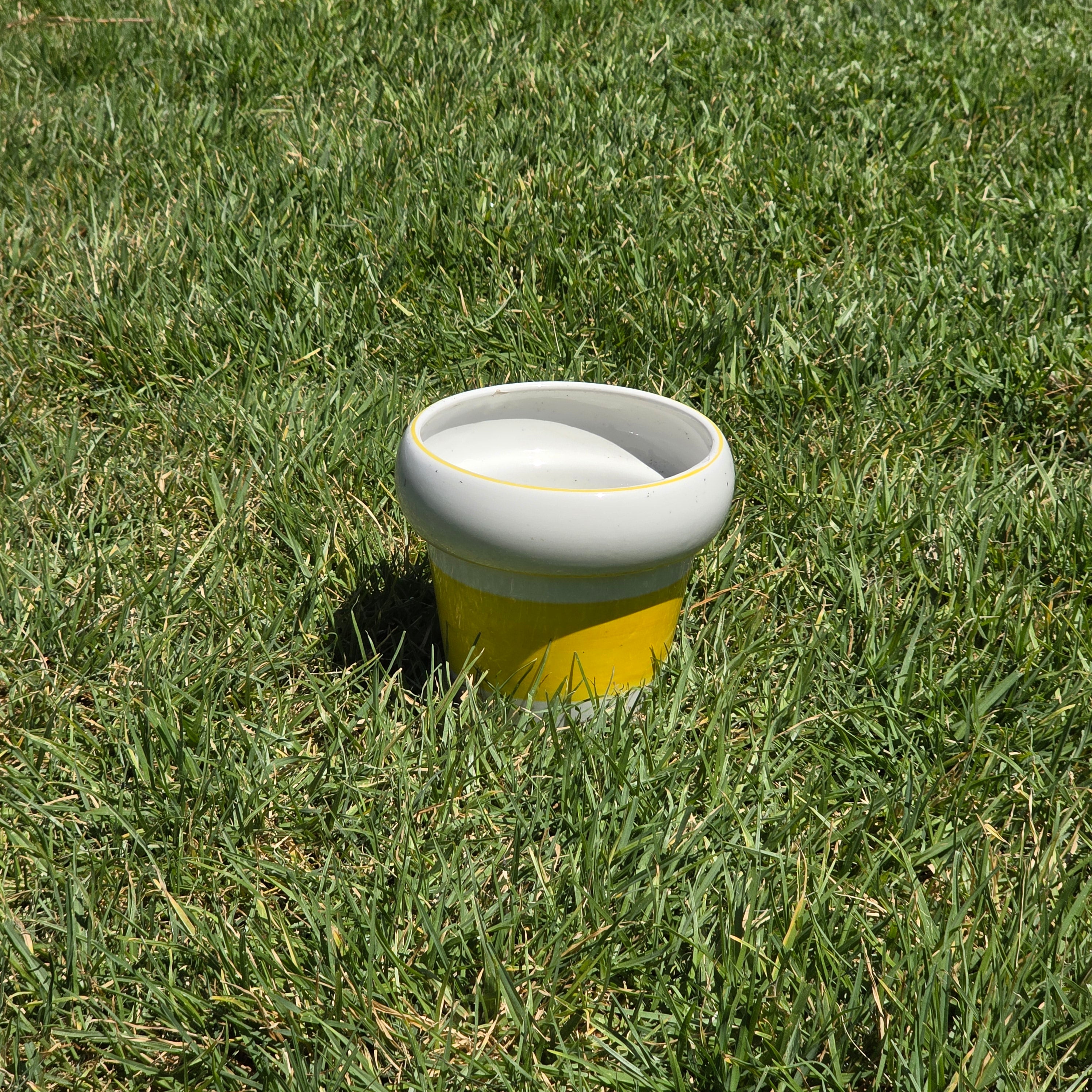 Vintage Mideramica Rubel Portugal Yellow White Stripe Ceramic Planter Pot 7"