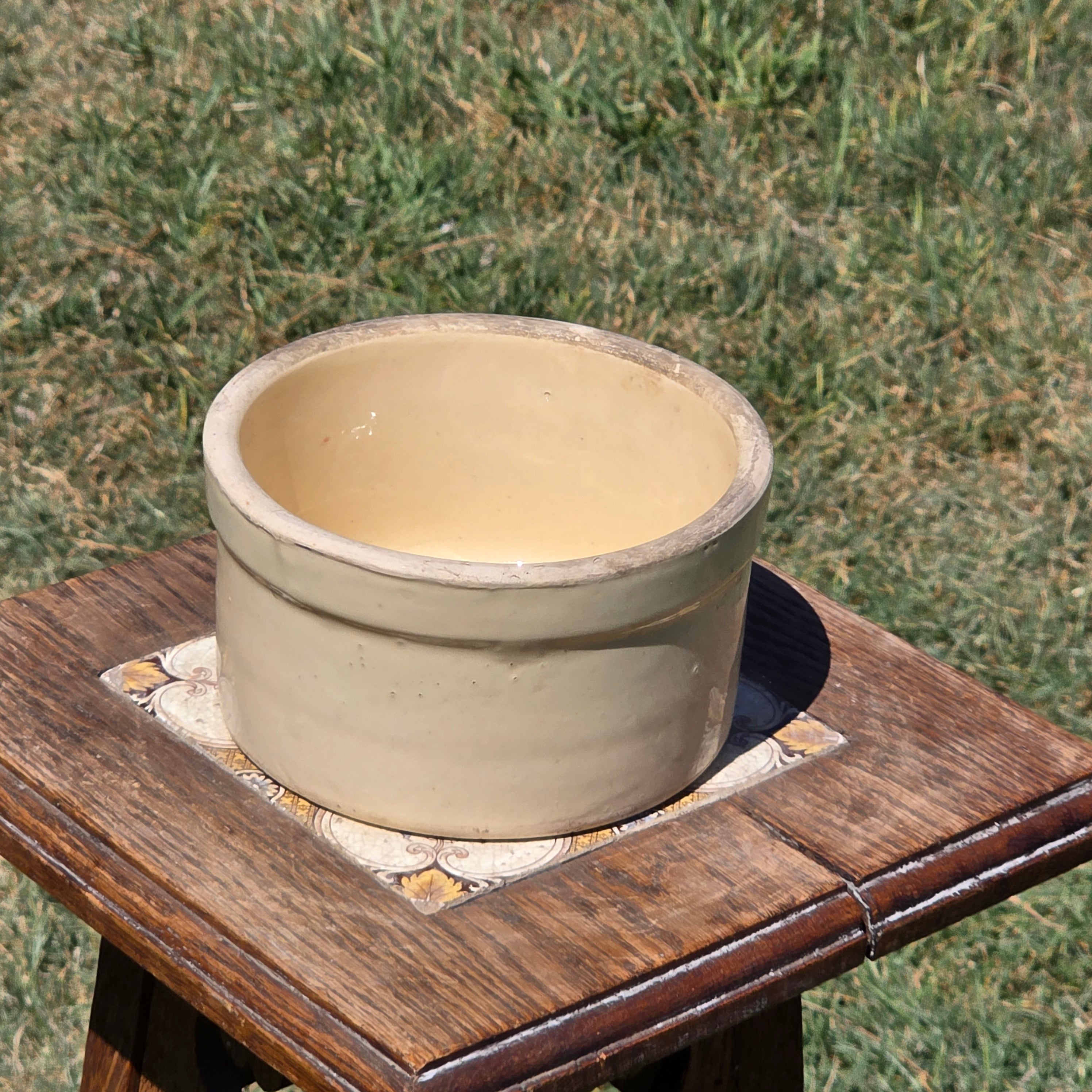 Vintage Stoneware Crock Bowl Beige Tan Farmhouse Planter Unmarked ＃2 6" x 3.5"