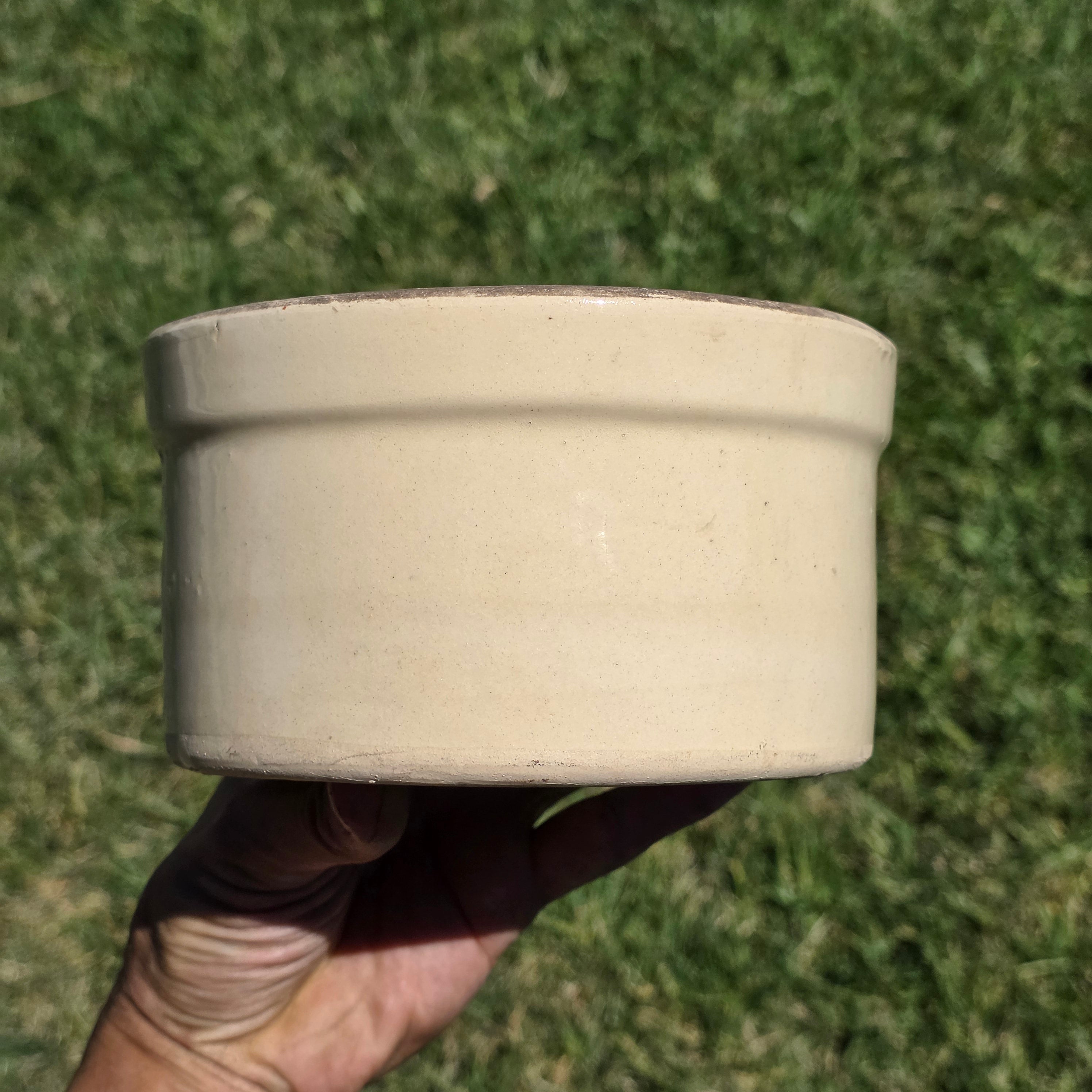 Vintage Stoneware Crock Bowl Beige Tan Farmhouse Planter Unmarked ＃2 6" x 3.5"