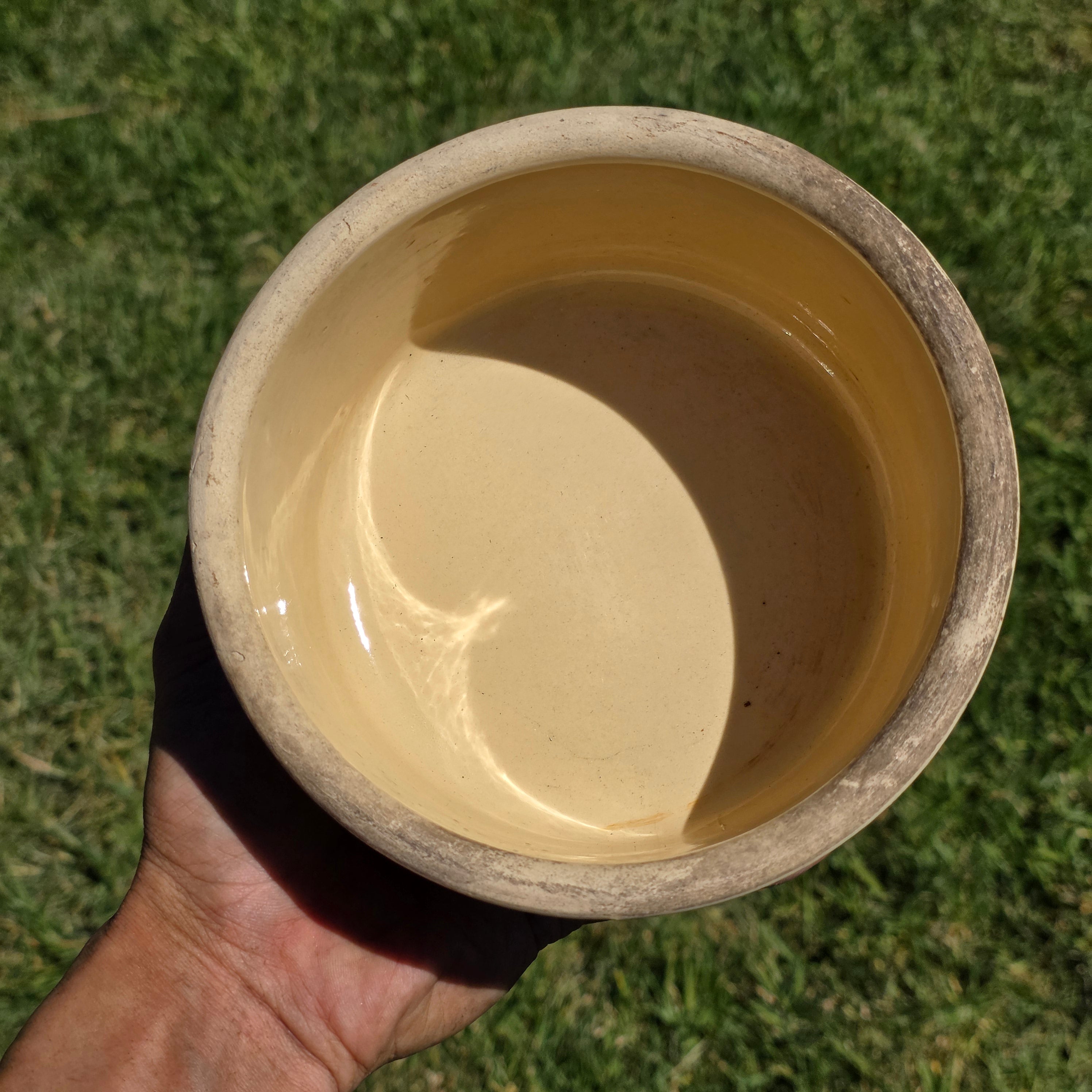 Vintage Stoneware Crock Bowl Beige Tan Farmhouse Planter Unmarked ＃2 6" x 3.5"