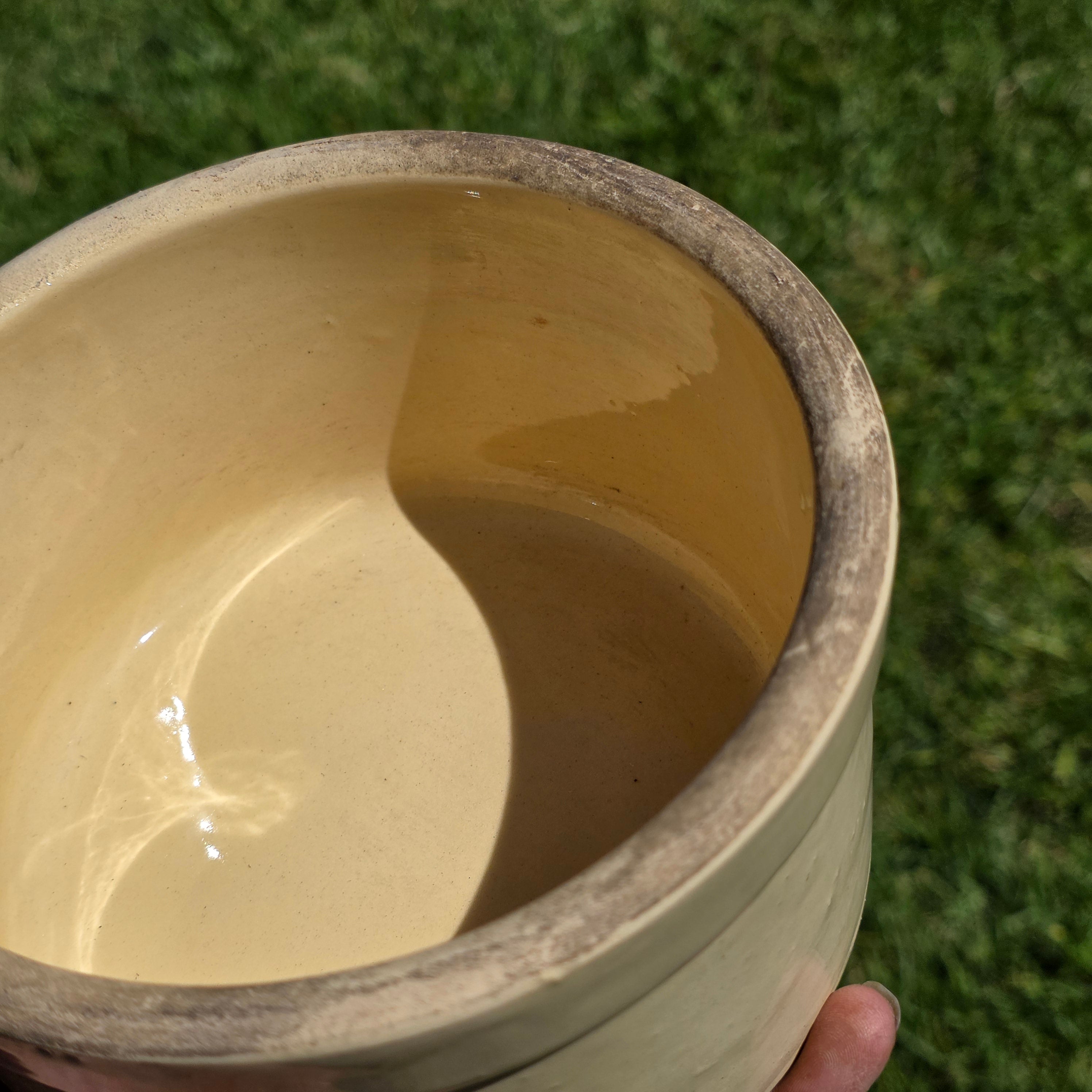 Vintage Stoneware Crock Bowl Beige Tan Farmhouse Planter Unmarked ＃2 6" x 3.5"