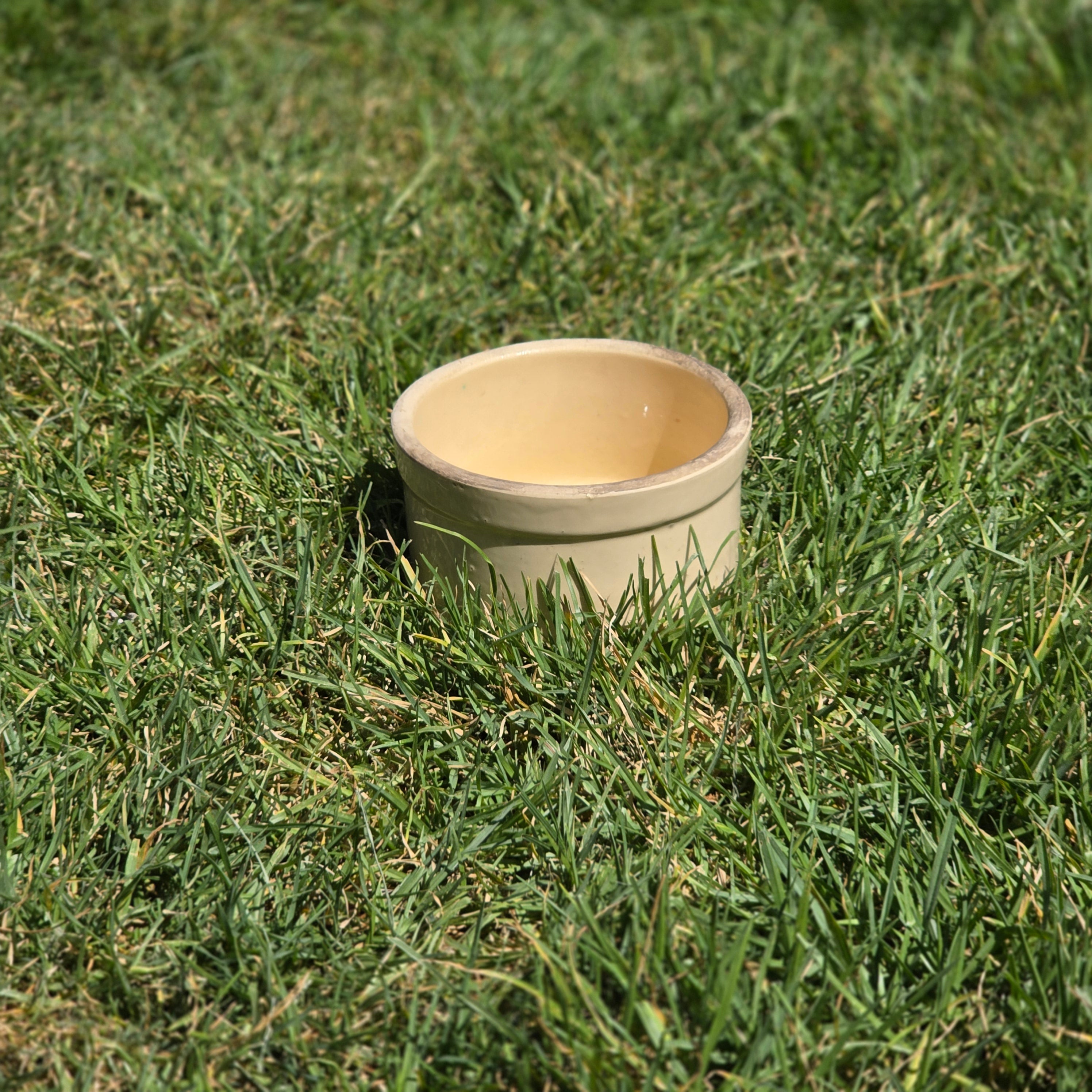 Vintage Stoneware Crock Bowl Beige Tan Farmhouse Planter Unmarked ＃2 6" x 3.5"