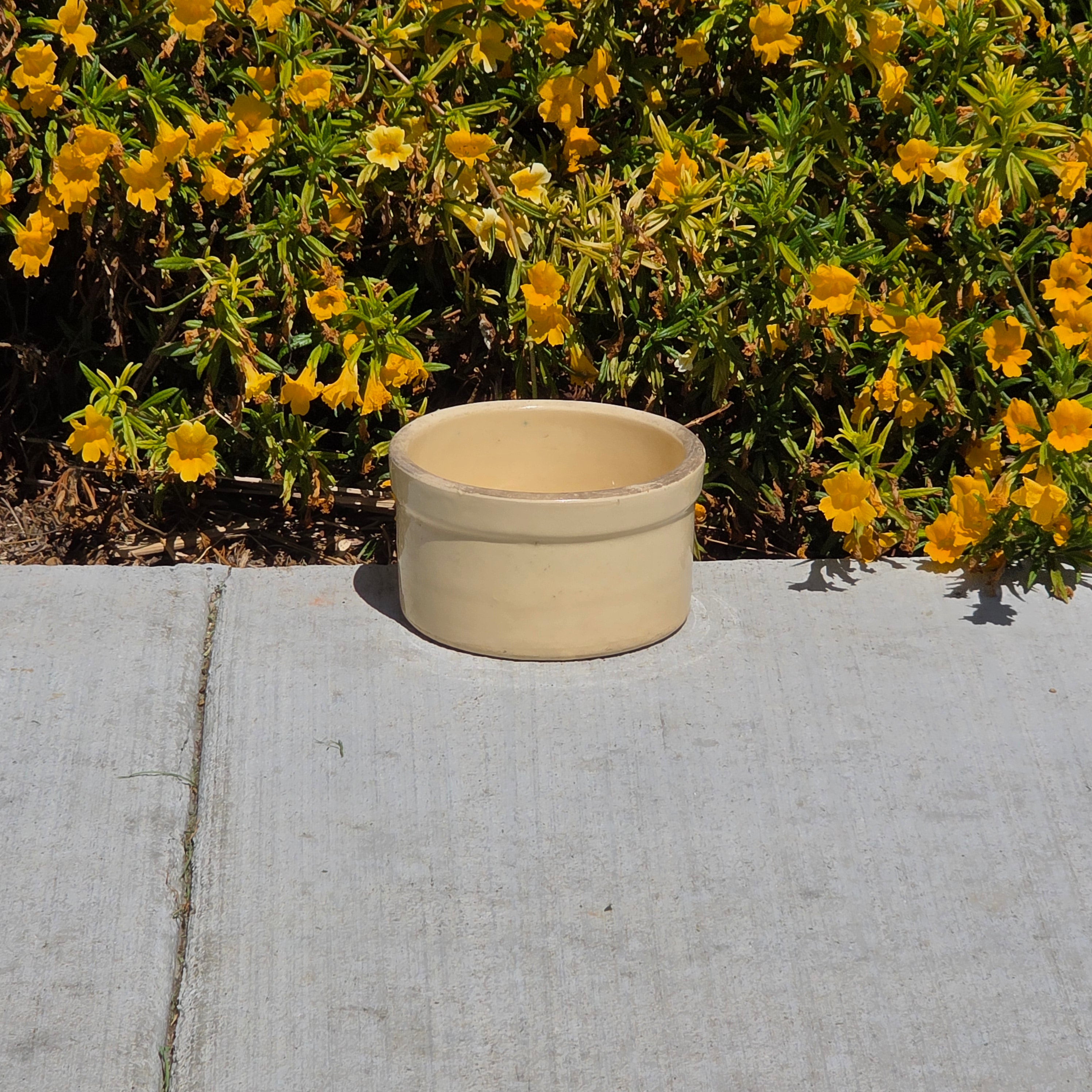 Vintage Stoneware Crock Bowl Beige Tan Farmhouse Planter Unmarked ＃2 6" x 3.5"