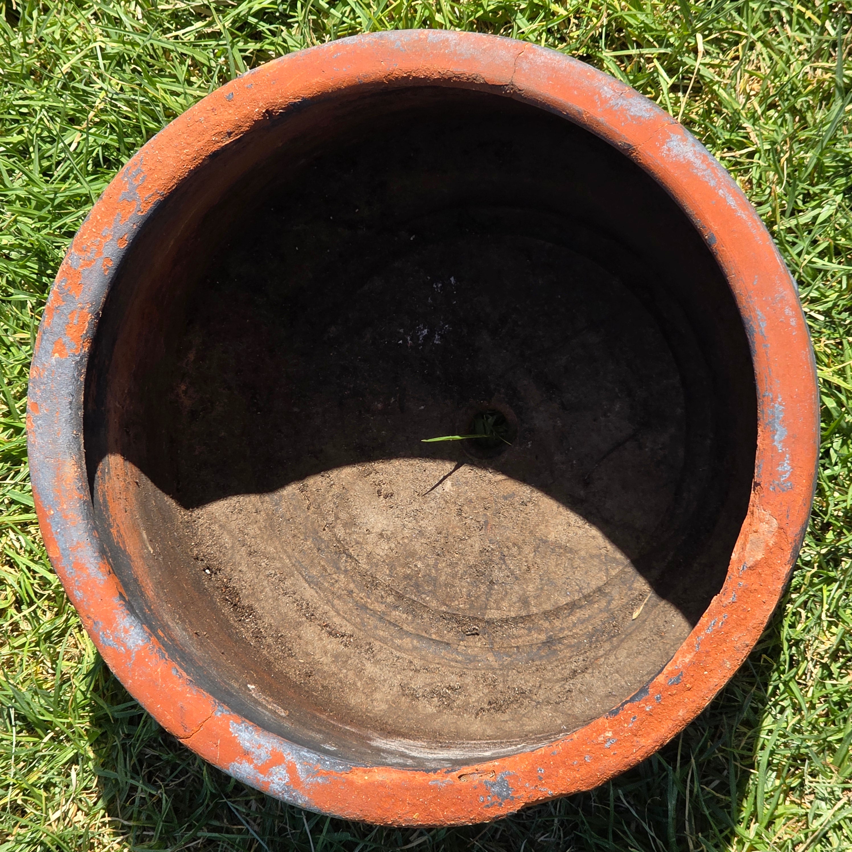 Vintage Mexican Terracotta Planter Pot Ocean Blue Clay Garden Rustic Folk Art 14"