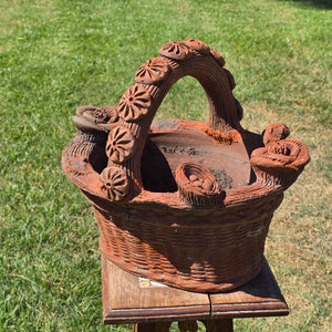 Vintage Large Terracotta Clay Woven Basket Planter Mexican Folk Art Floral Pot (AS-IS)