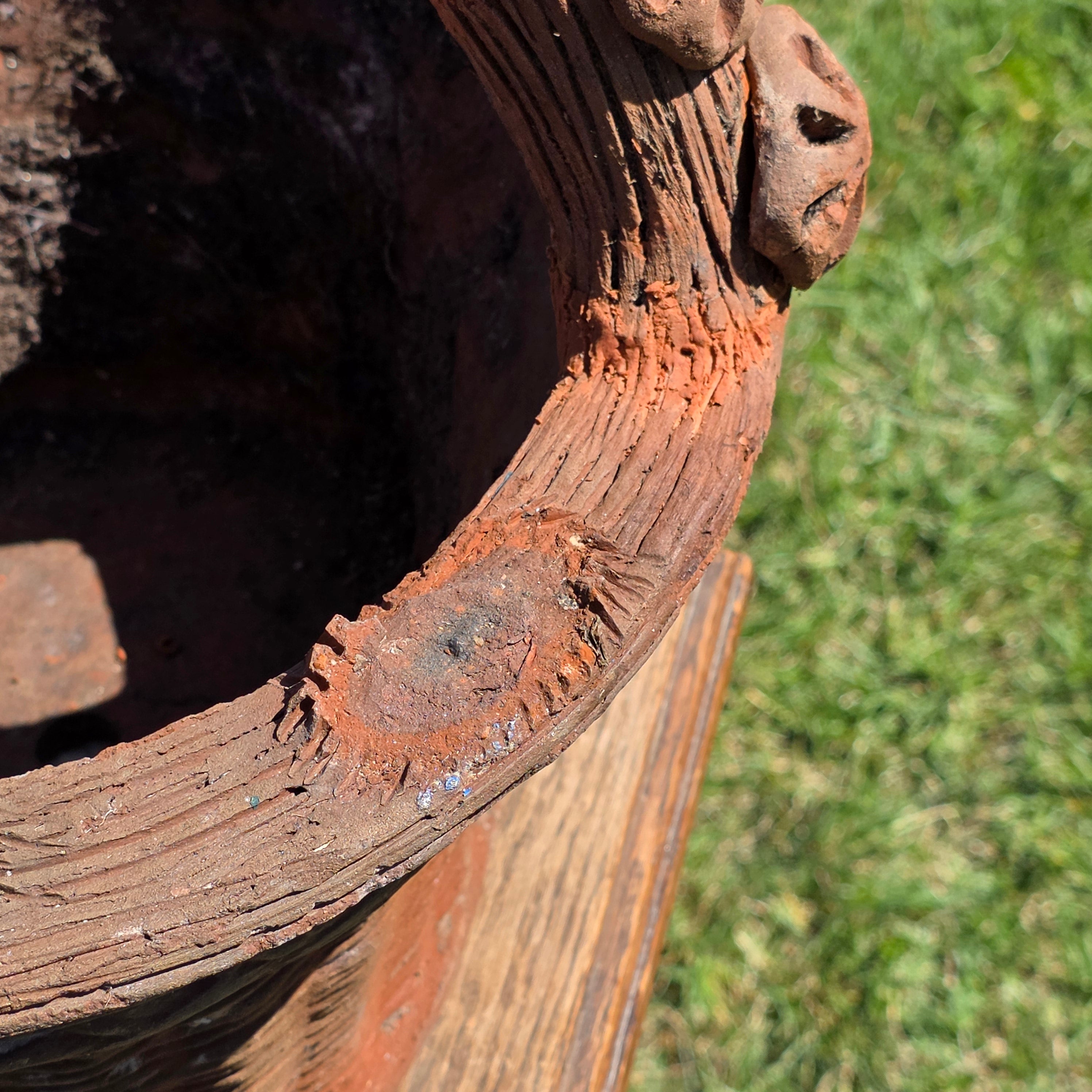 Vintage Large Terracotta Clay Woven Basket Planter Mexican Folk Art Floral Pot (AS-IS)