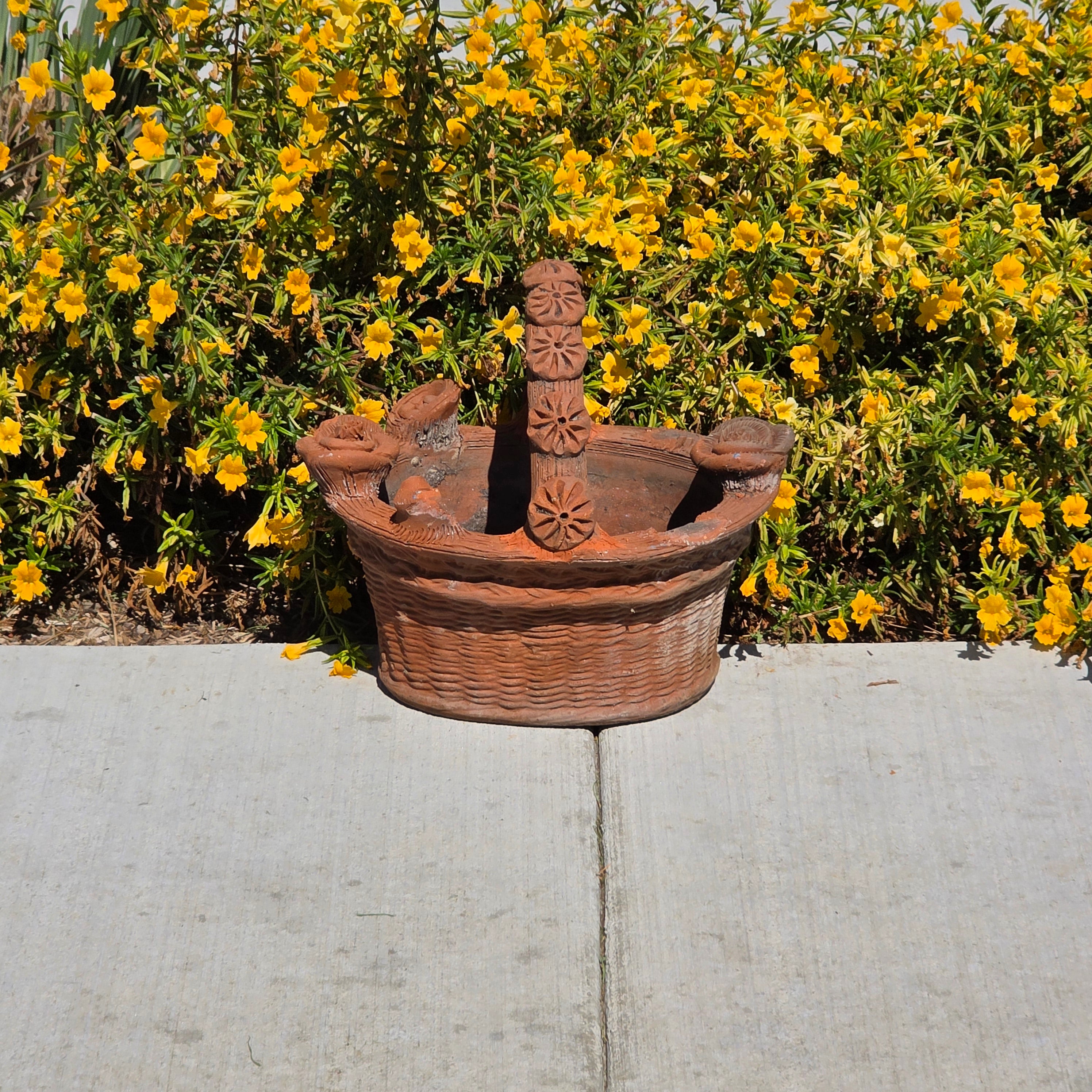 Vintage Large Terracotta Clay Woven Basket Planter Mexican Folk Art Floral Pot (AS-IS)