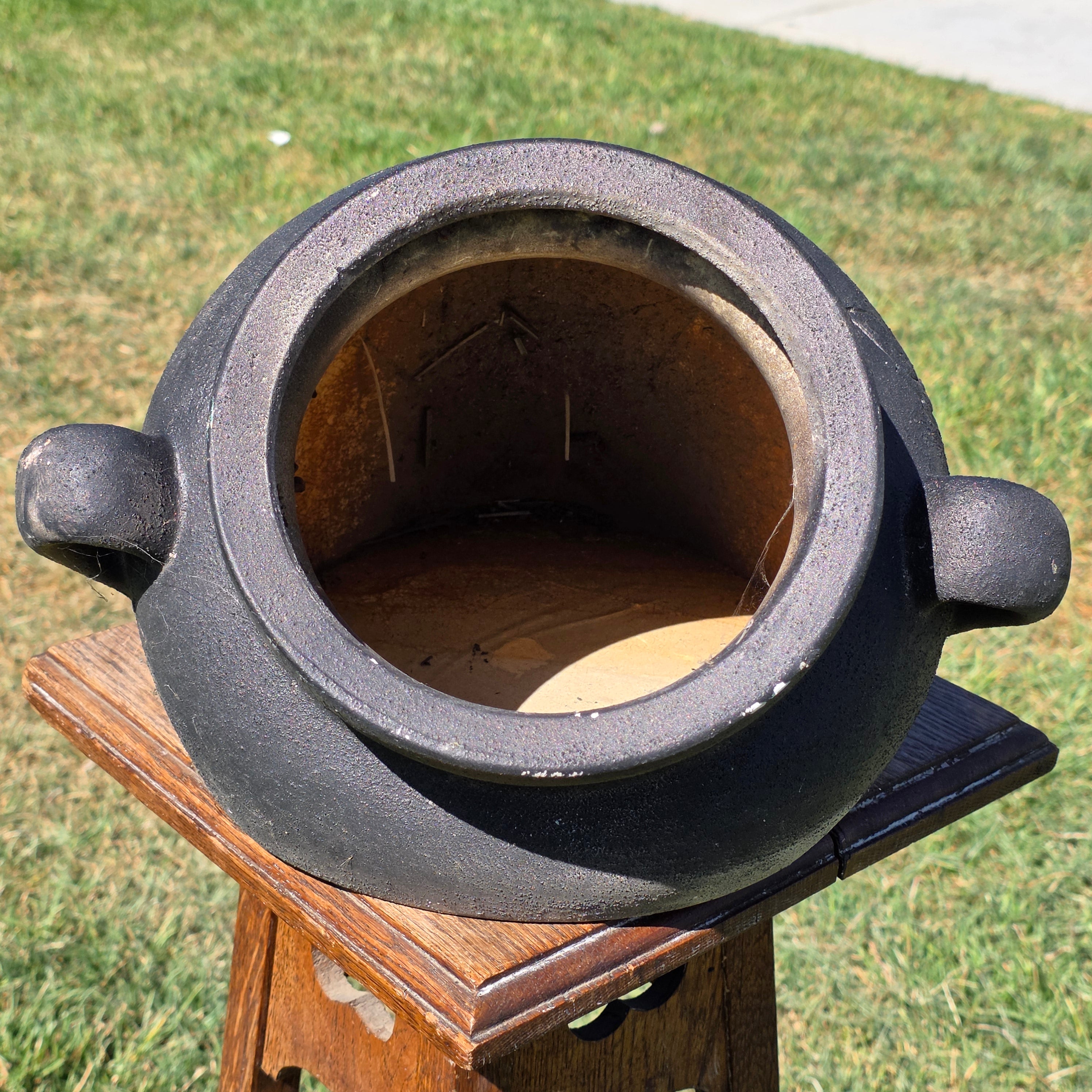 Vintage Black Terracotta Wall Planter Slanted Urn Jar Carved Leaf Garden Pot