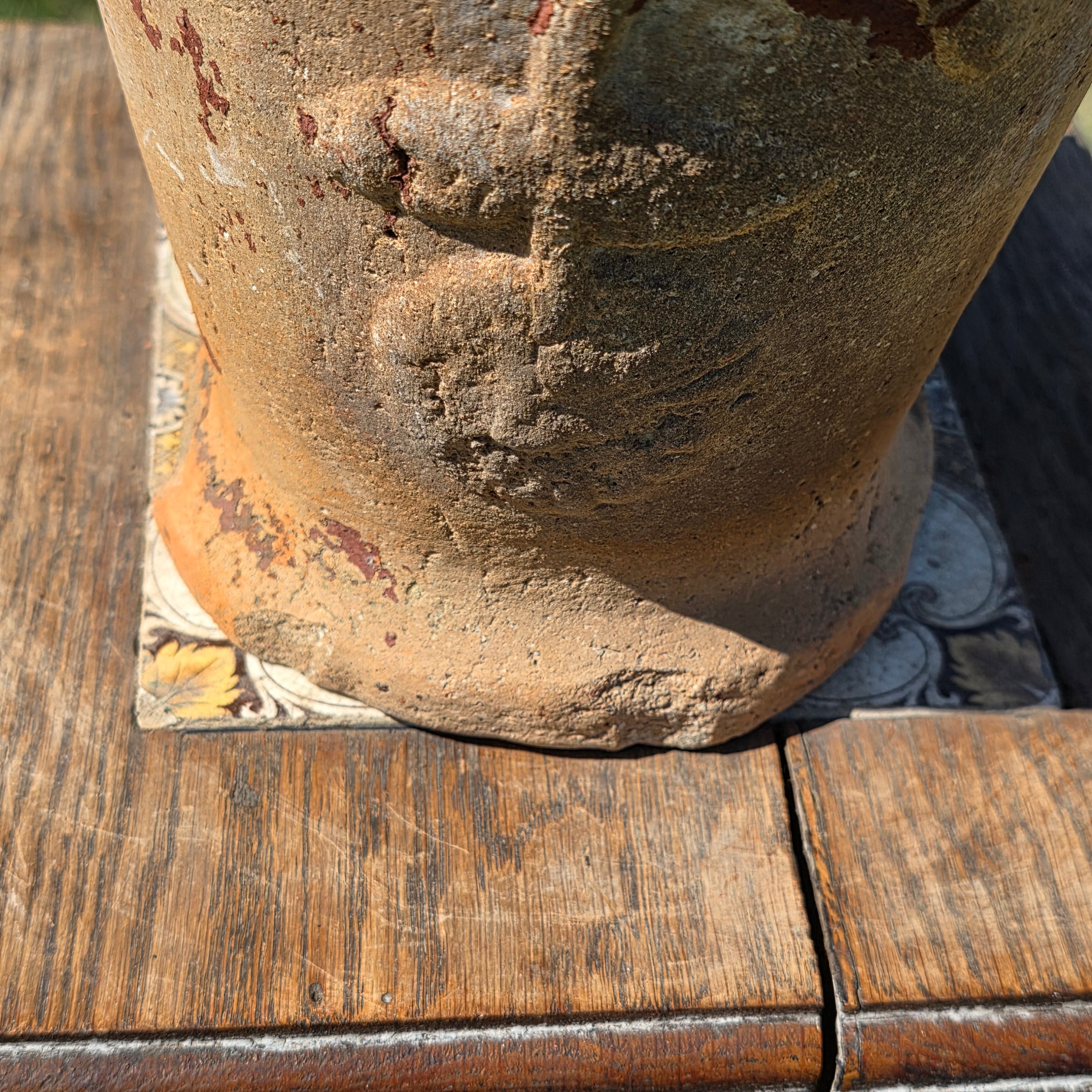 Vintage Terracotta Garden Planter Relief Flower Motif Aged Clay Pot Heavy 11.5"