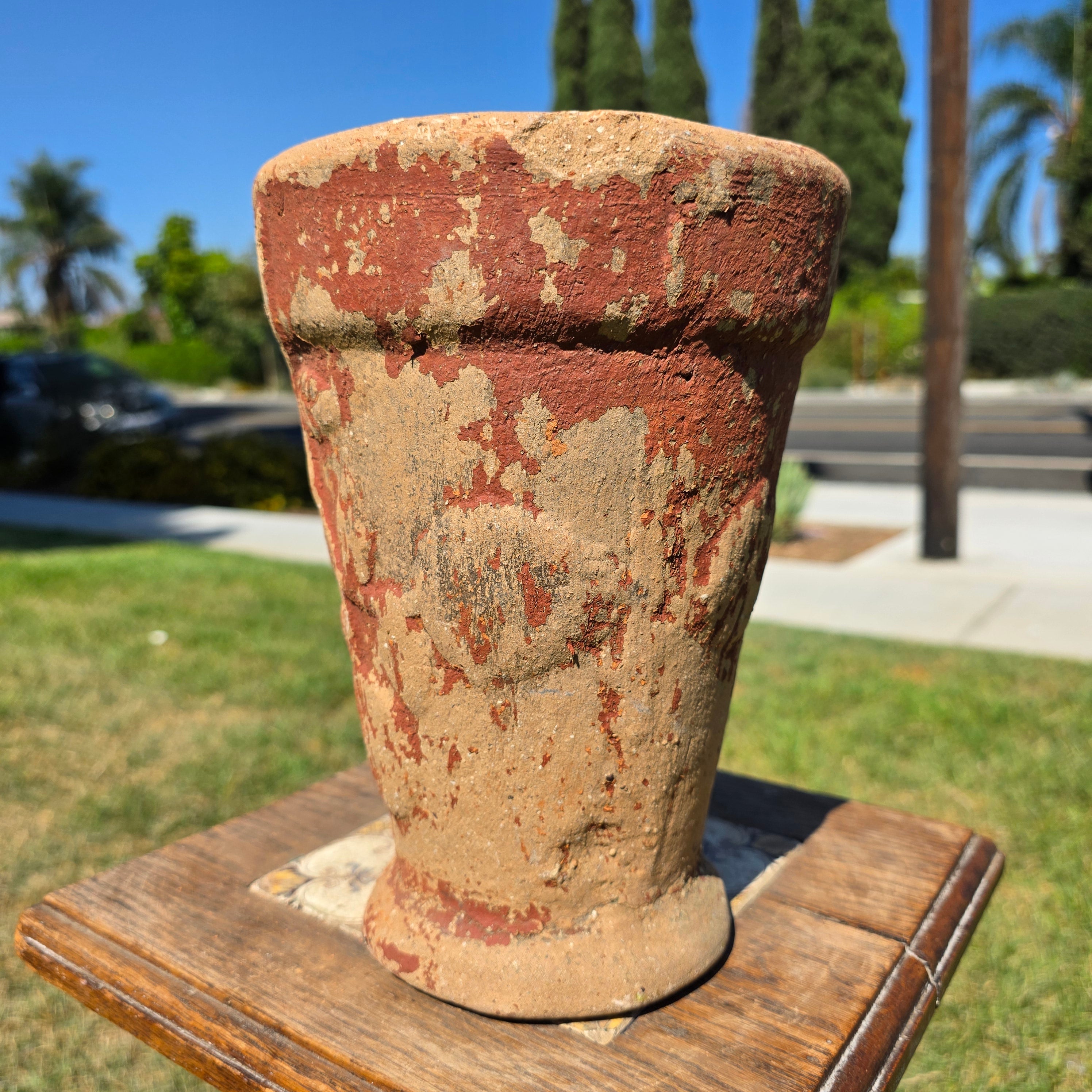 Vintage Terracotta Garden Planter Relief Sunflower Daisy Clay Pot Heavy 9.5"