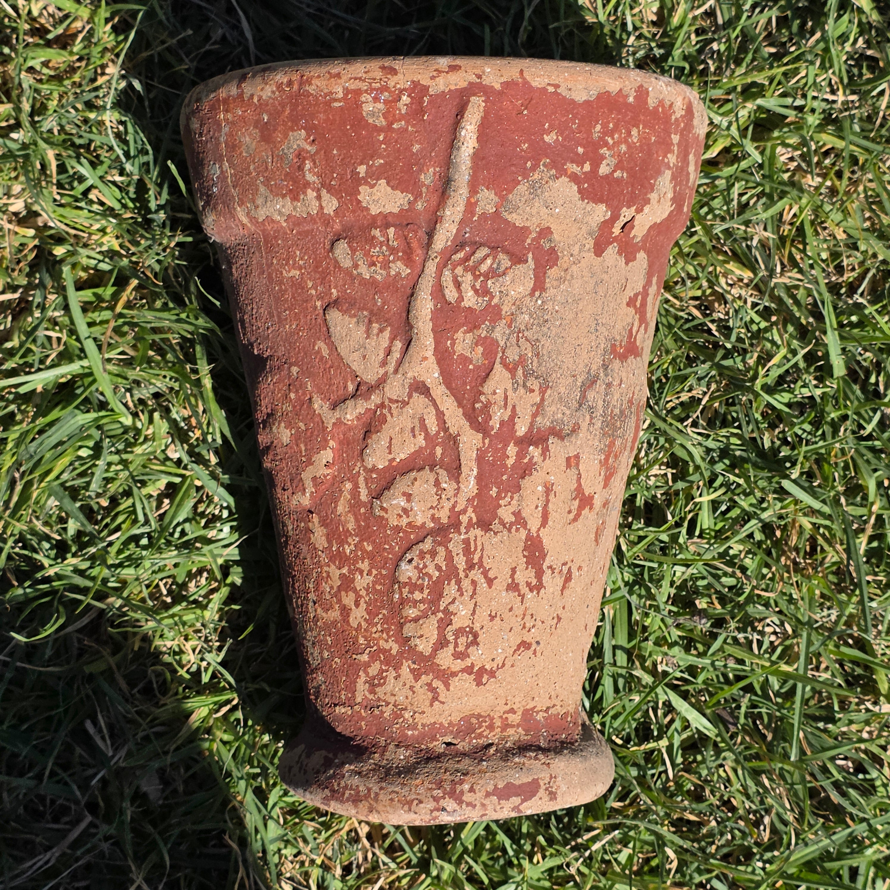 Vintage Terracotta Garden Planter Relief Sunflower Daisy Clay Pot Heavy 9.5"