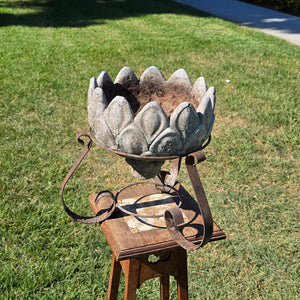 Share Vintage Concrete Artichoke Fountain Top Topper Planter Wrought Iron Stand