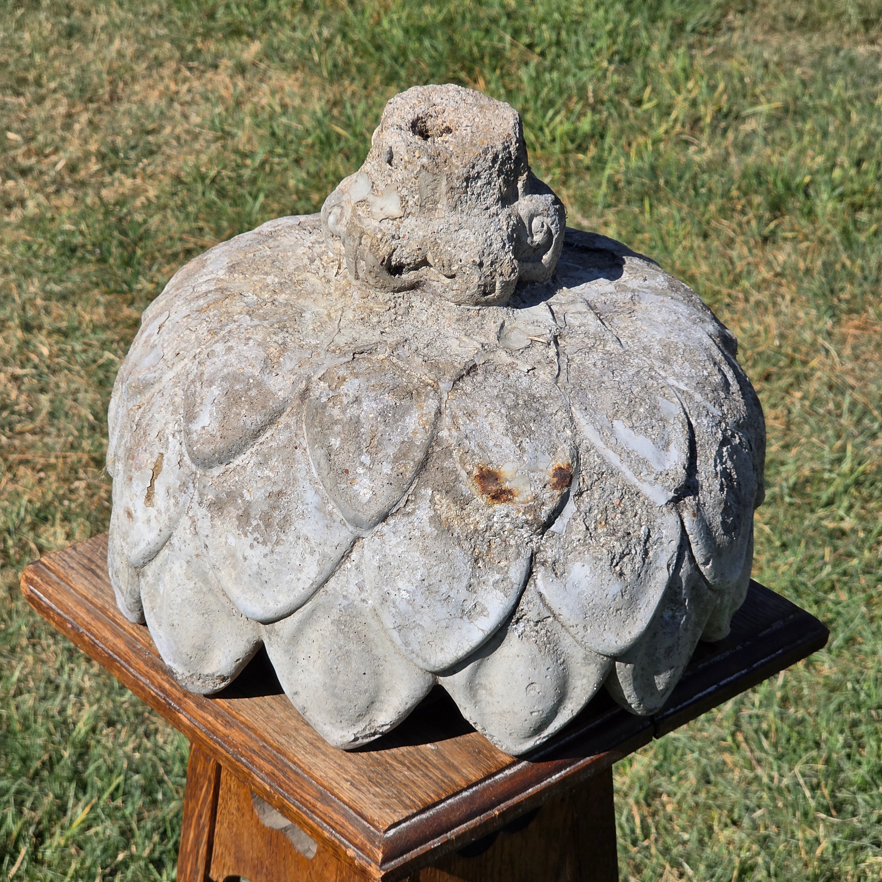 Share Vintage Concrete Artichoke Fountain Top Topper Planter Wrought Iron Stand