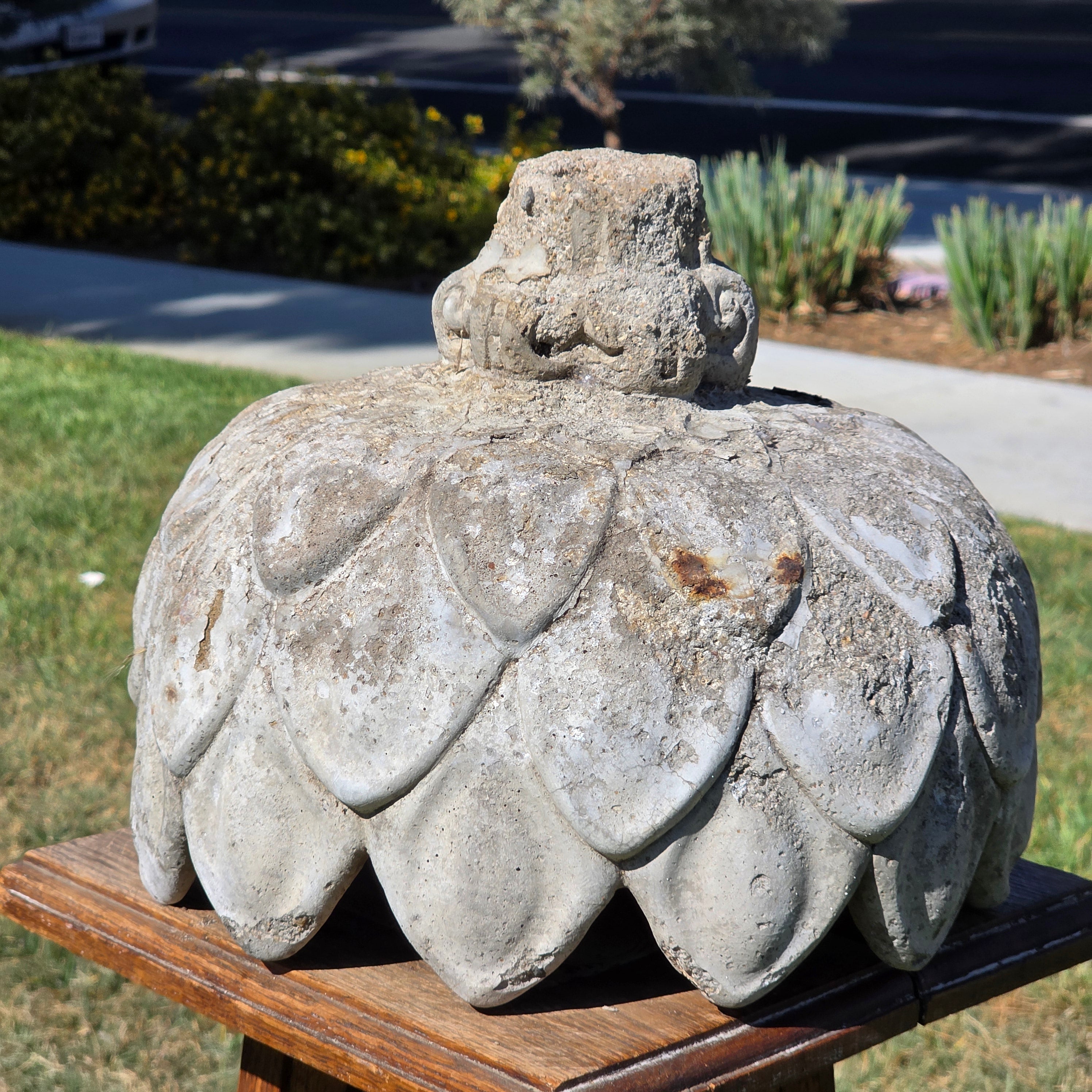 Share Vintage Concrete Artichoke Fountain Top Topper Planter Wrought Iron Stand