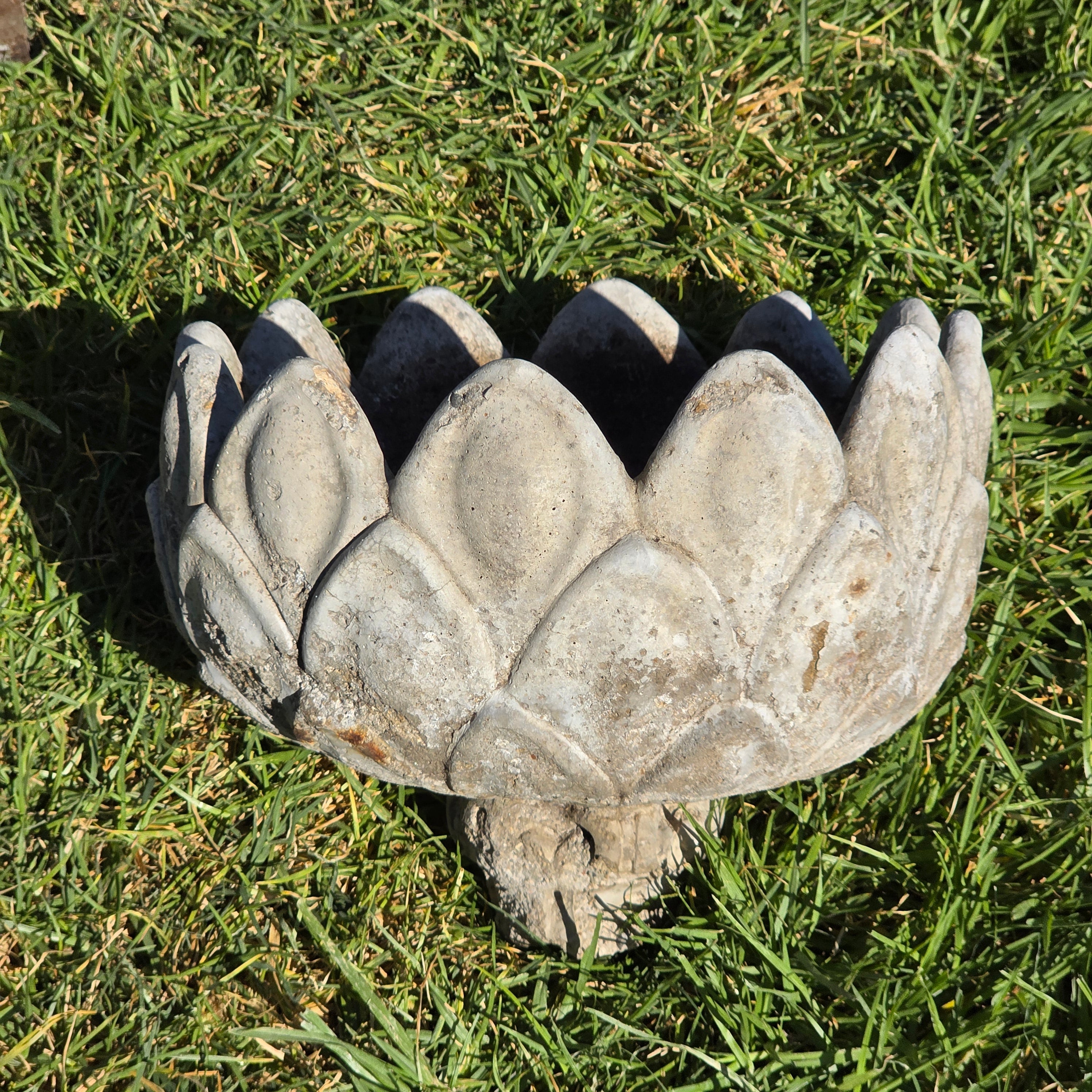 Share Vintage Concrete Artichoke Fountain Top Topper Planter Wrought Iron Stand