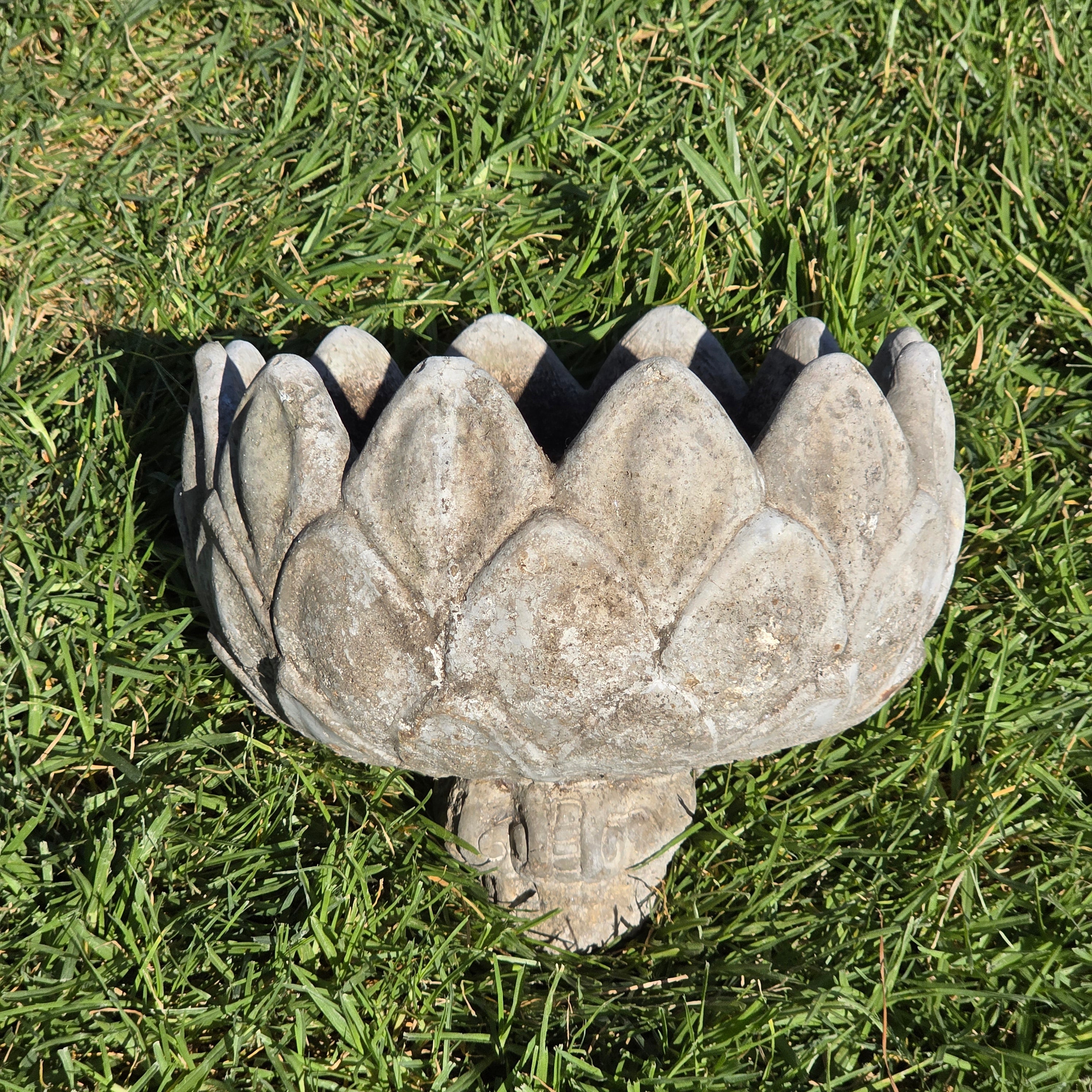 Share Vintage Concrete Artichoke Fountain Top Topper Planter Wrought Iron Stand