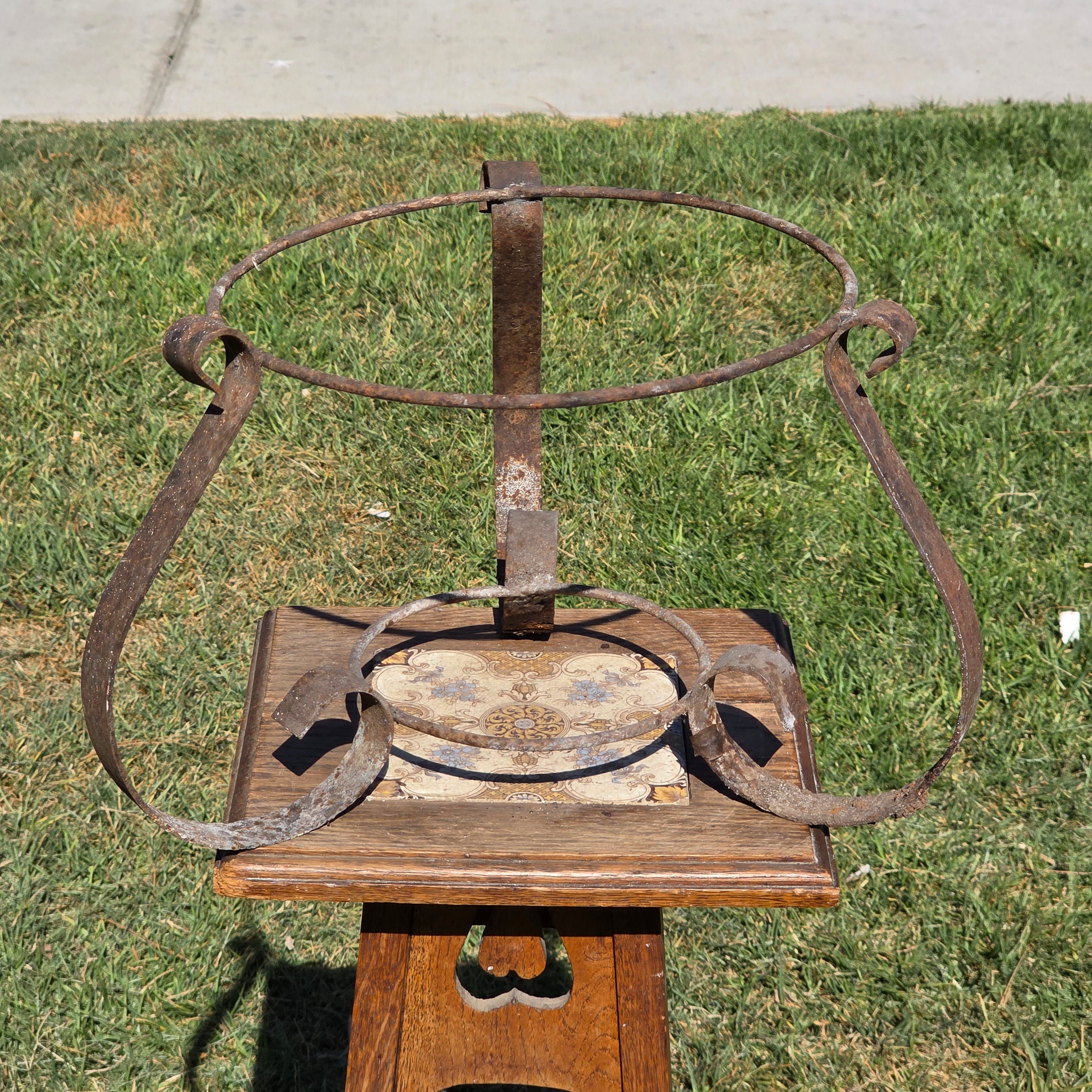 Share Vintage Concrete Artichoke Fountain Top Topper Planter Wrought Iron Stand