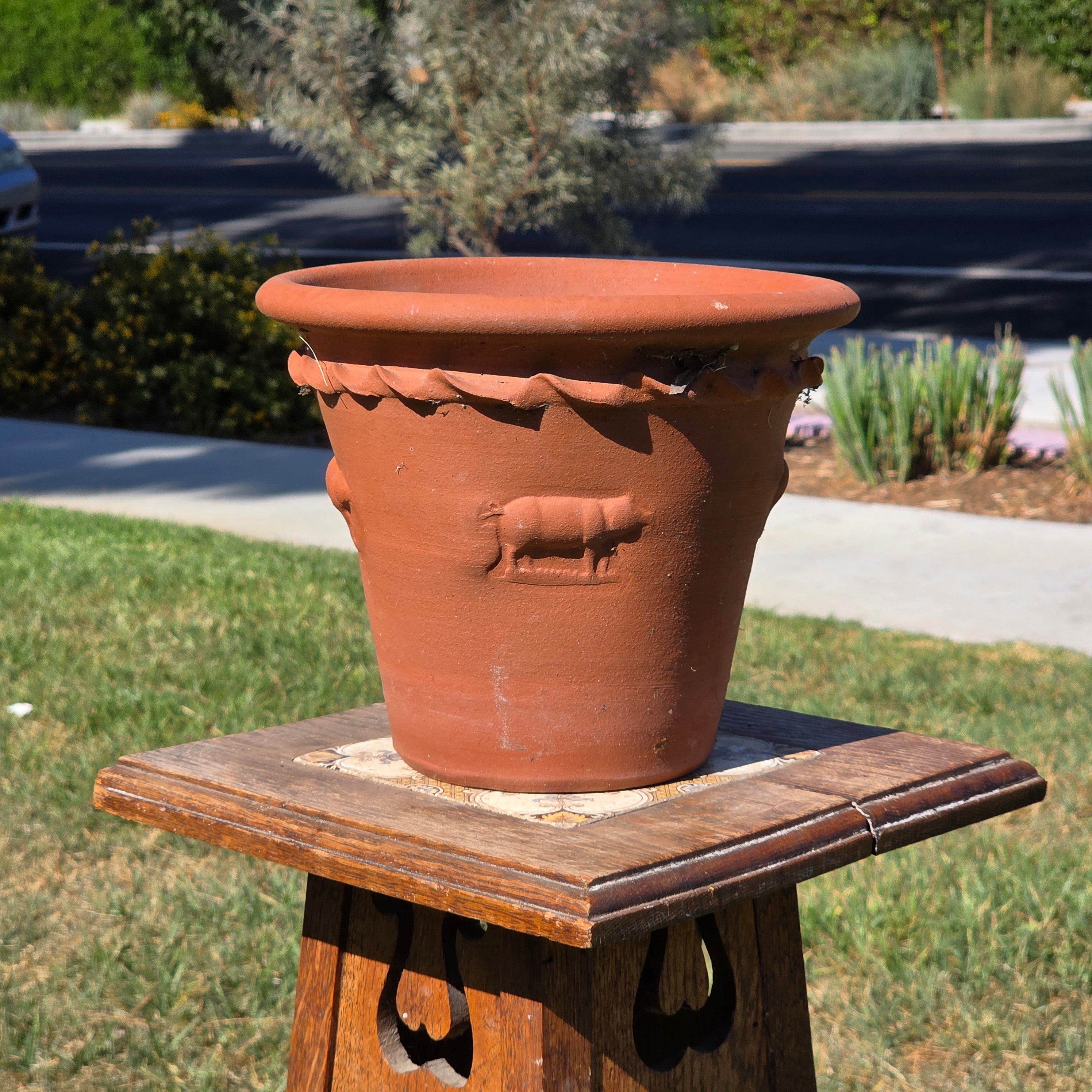 Vintage Terracotta Pig Planter Flower Pot Rustic Clay Embossed Farmhouse 9"