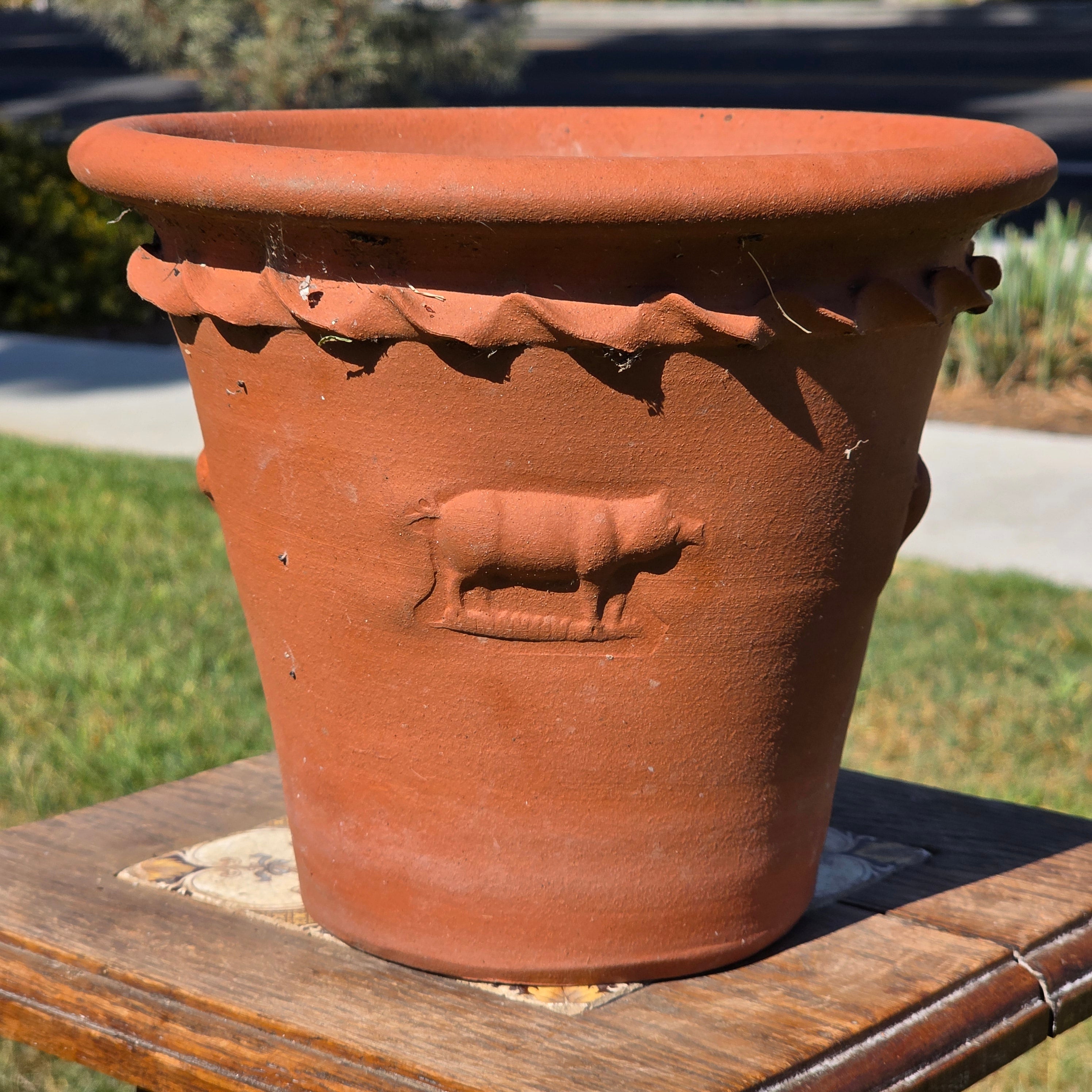 Vintage Terracotta Pig Planter Flower Pot Rustic Clay Embossed Farmhouse 9"