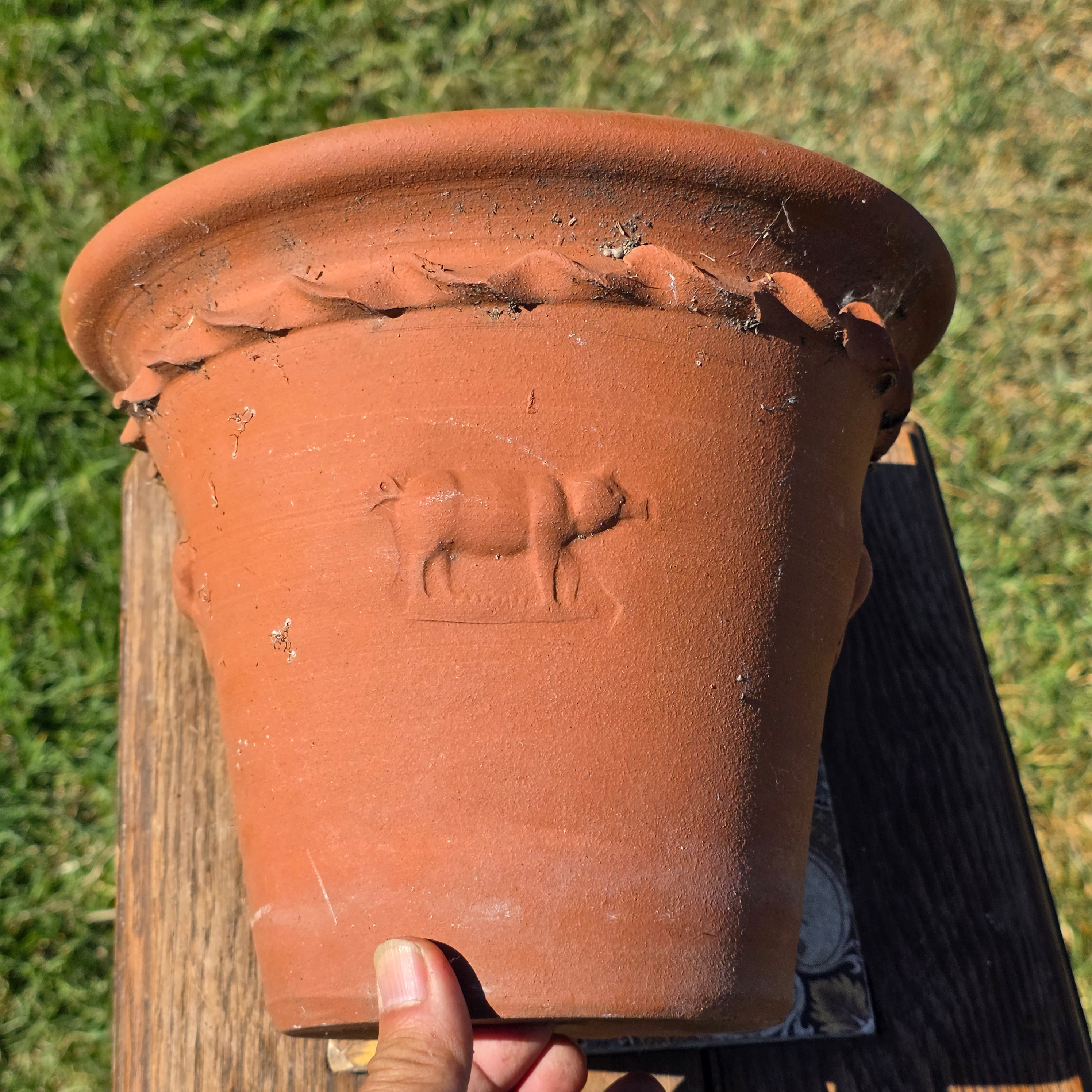 Vintage Terracotta Pig Planter Flower Pot Rustic Clay Embossed Farmhouse 9"