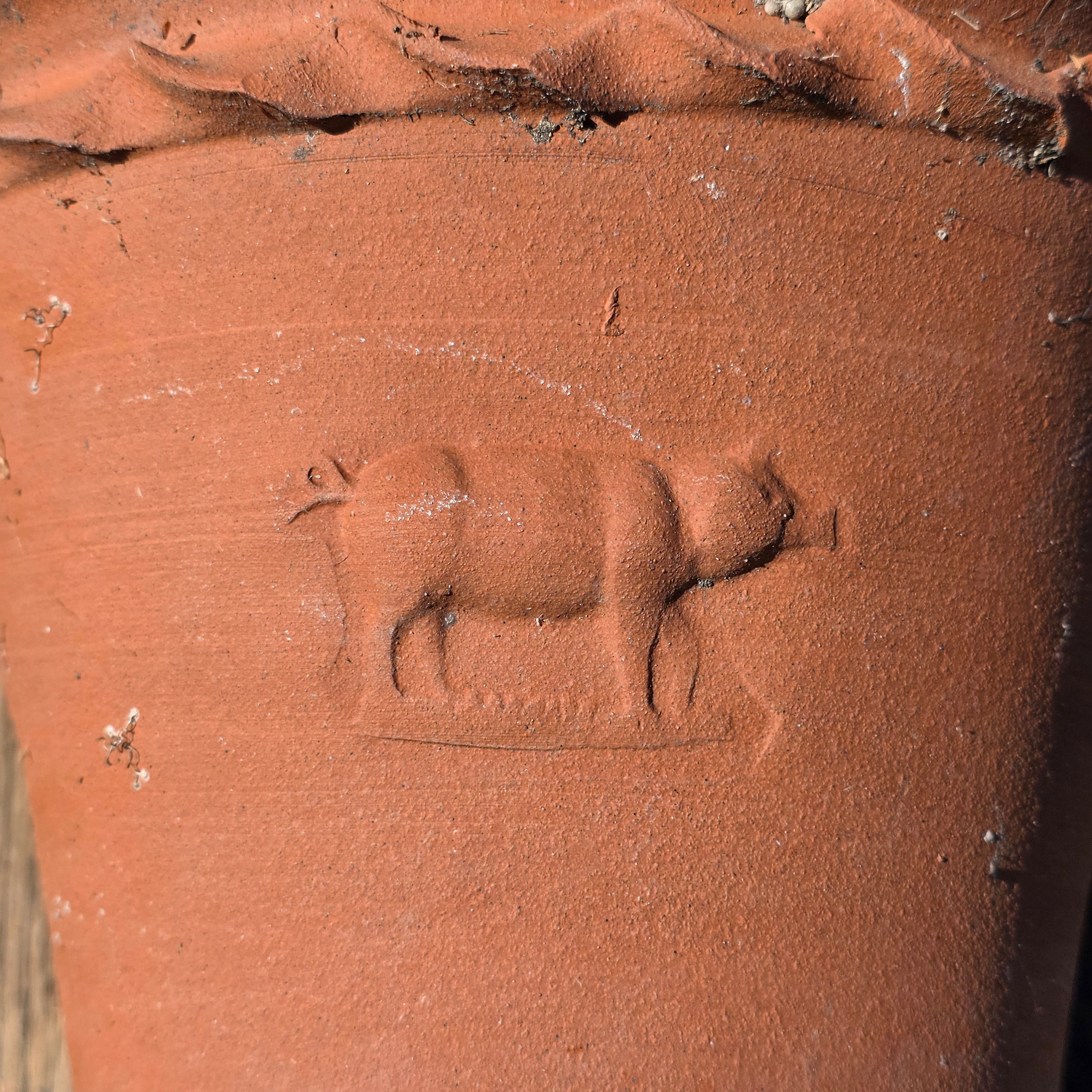 Vintage Terracotta Pig Planter Flower Pot Rustic Clay Embossed Farmhouse 9"
