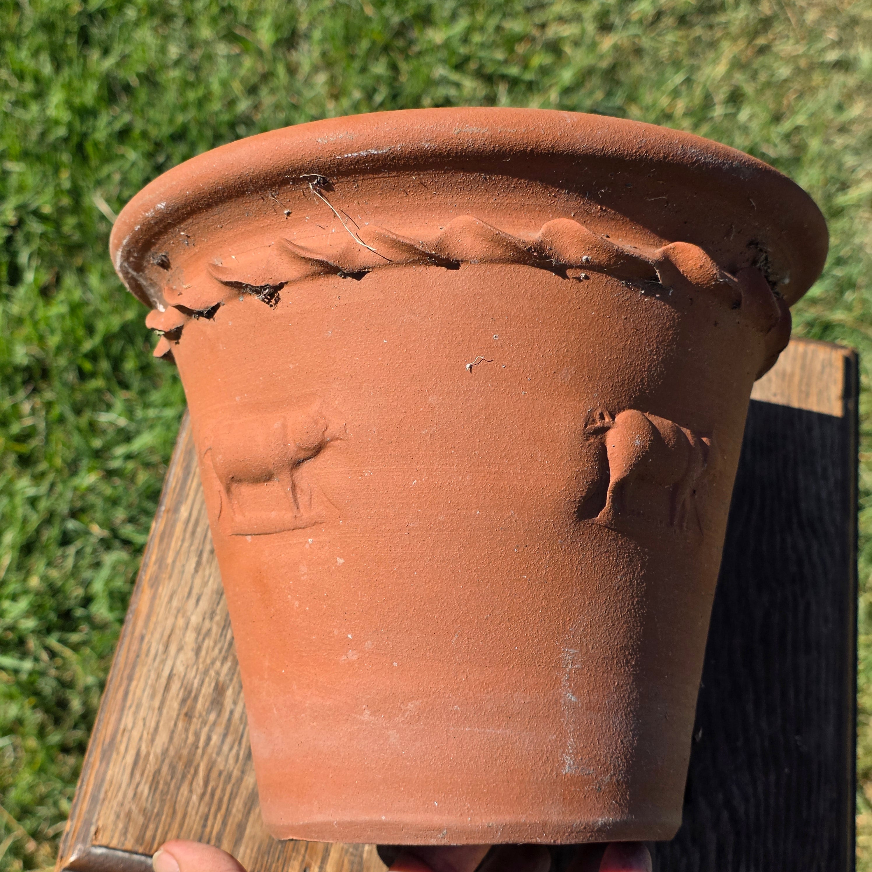 Vintage Terracotta Pig Planter Flower Pot Rustic Clay Embossed Farmhouse 9"