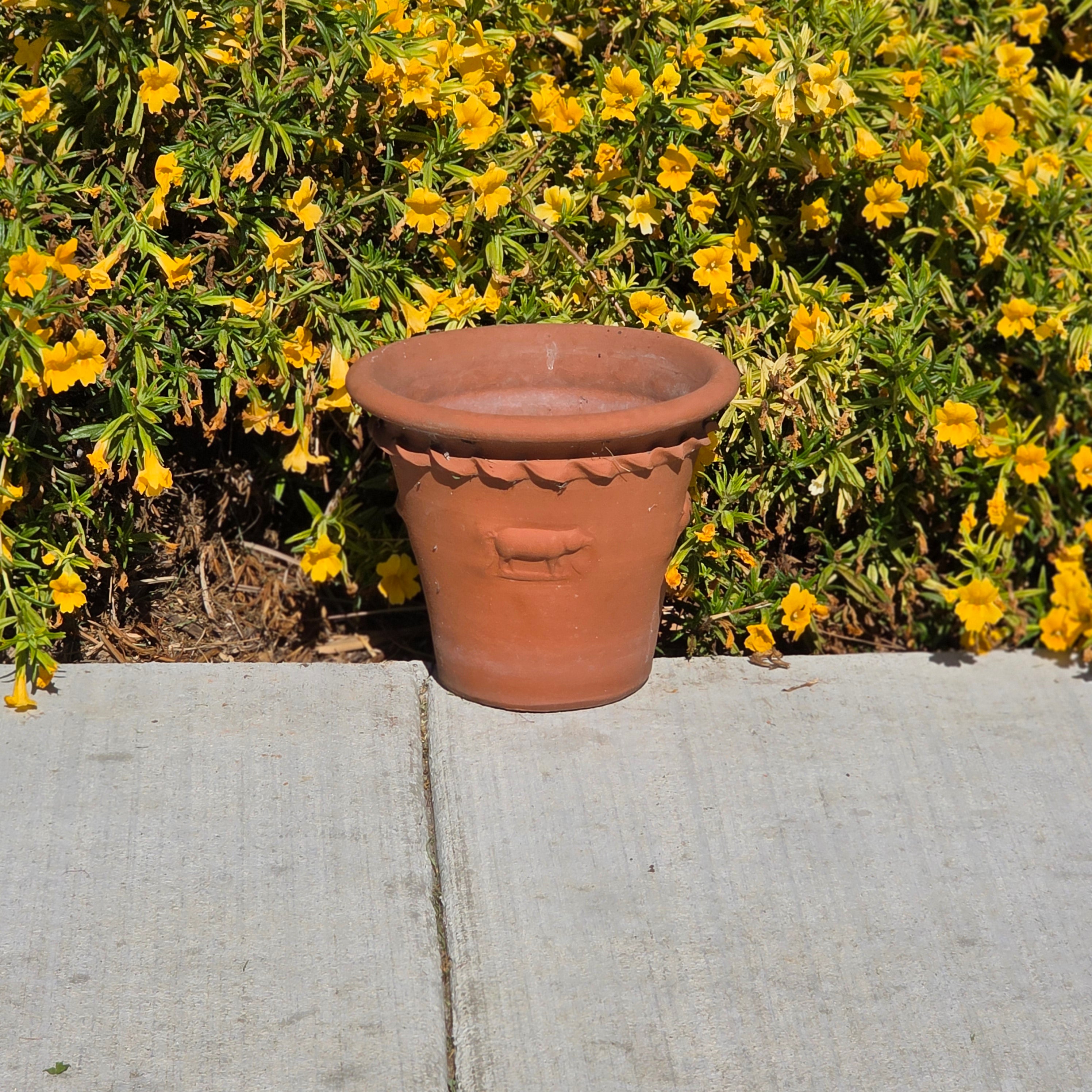 Vintage Terracotta Pig Planter Flower Pot Rustic Clay Embossed Farmhouse 9"