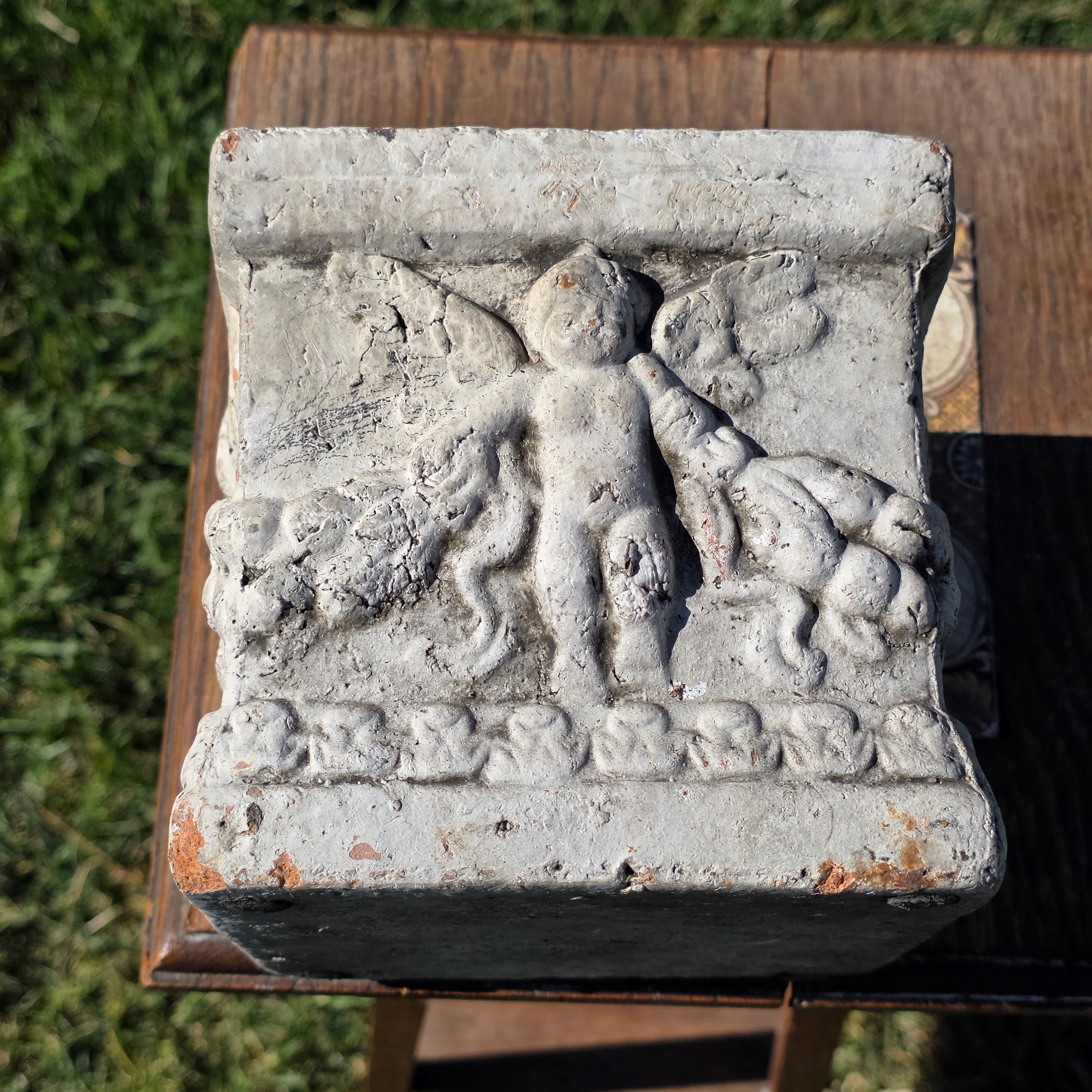 Vintage Terracotta Cherub Planter Square Clay Cupid Angel Flower Pot Shabby
