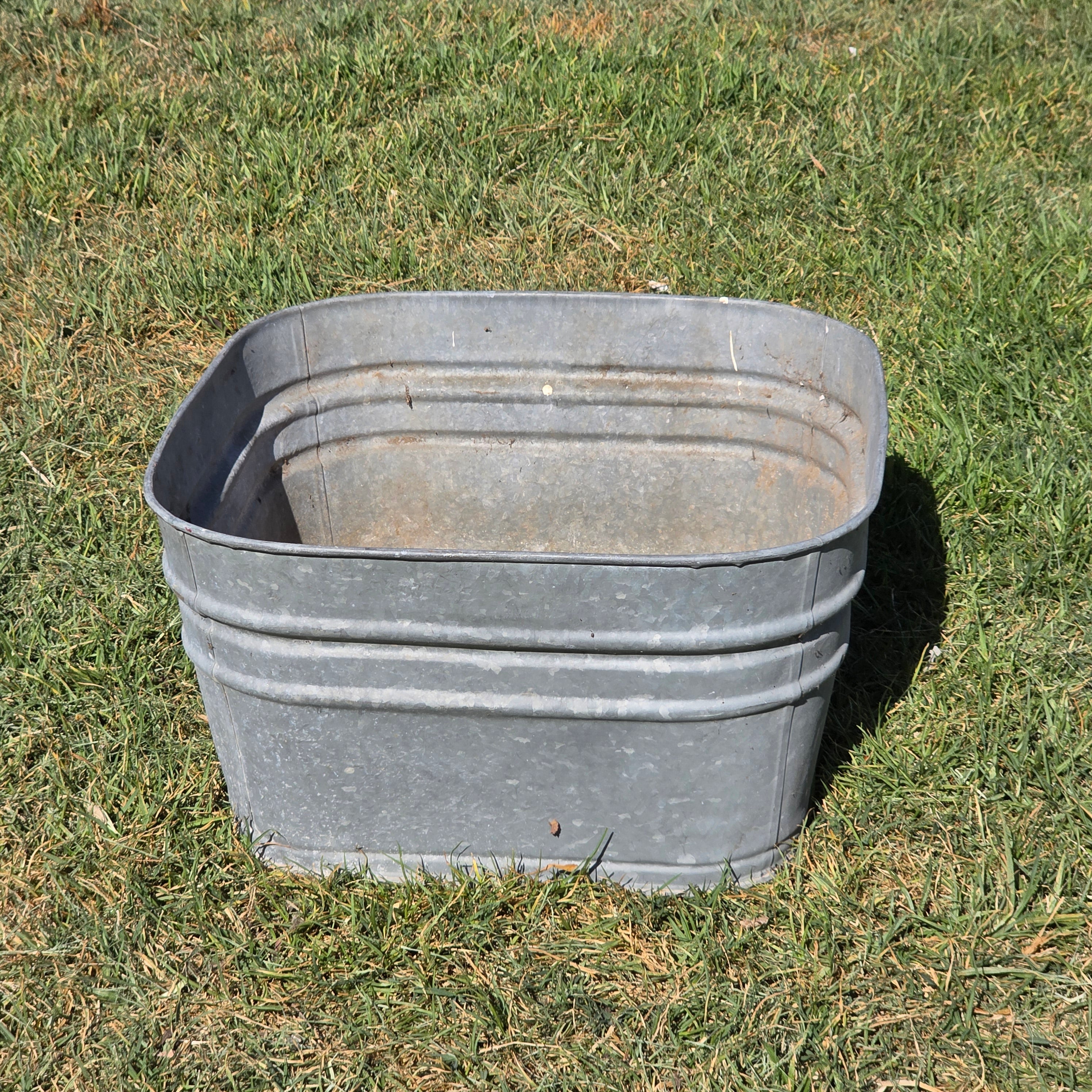Vintage Galvanized Steel Square Wash Tub Large 20" Farmhouse Planter