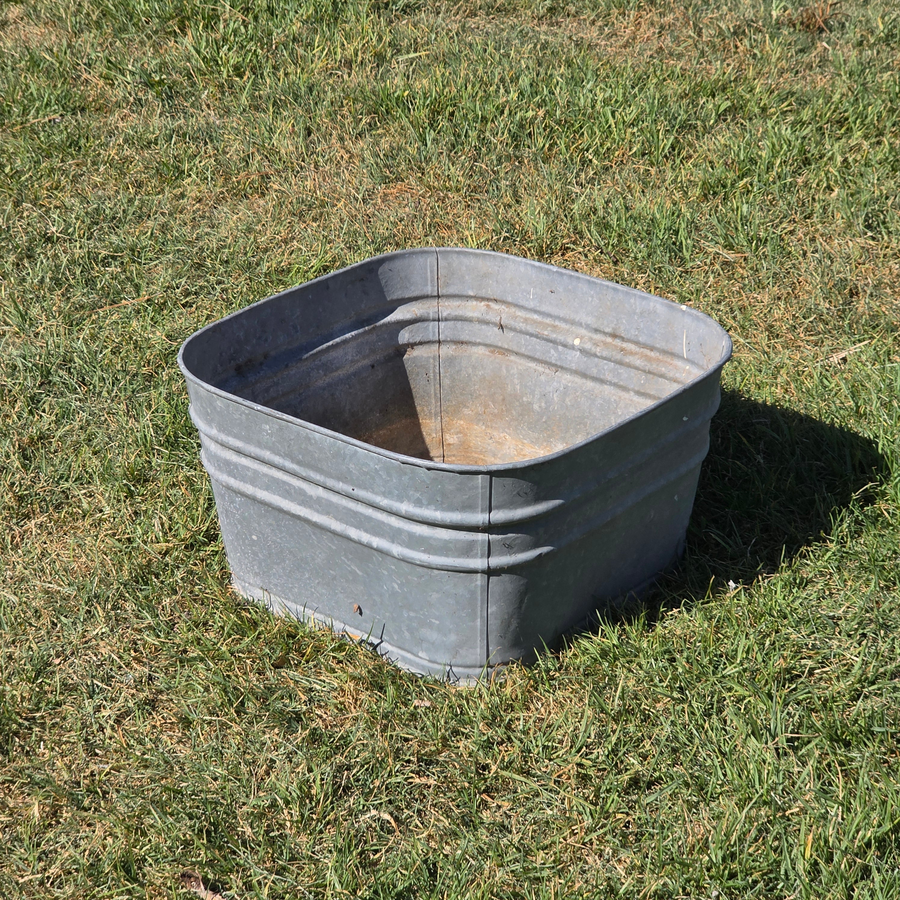 Vintage Galvanized Steel Square Wash Tub Large 20" Farmhouse Planter