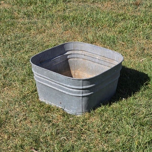 Vintage Galvanized Steel Square Wash Tub Large 20" Farmhouse Planter