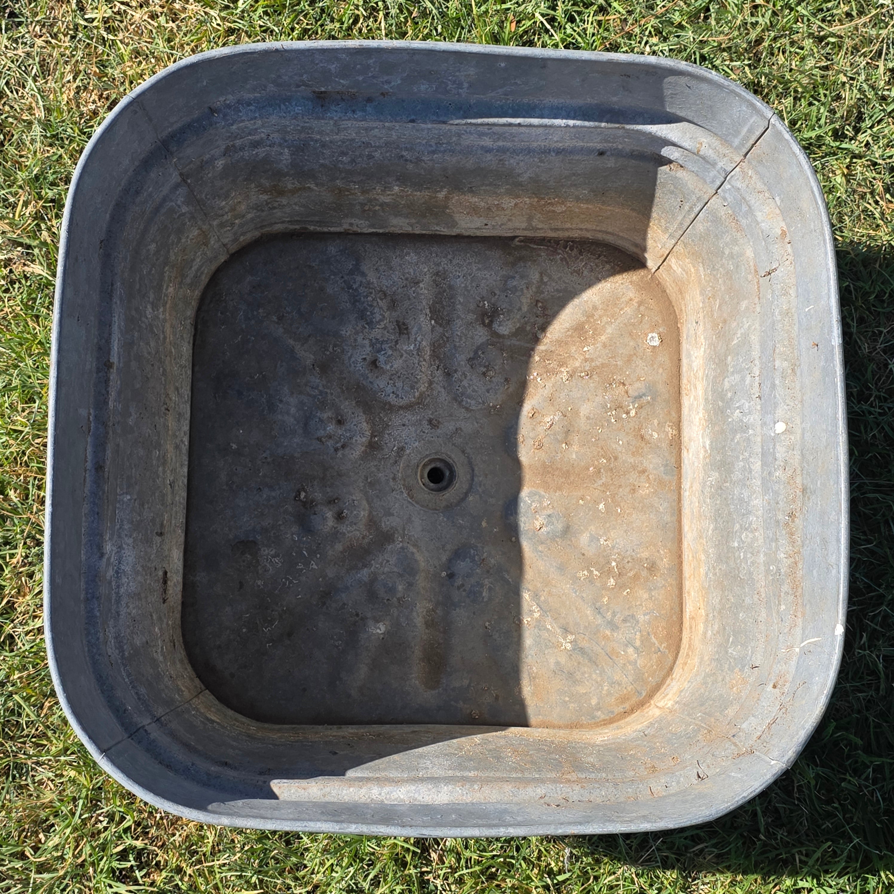 Vintage Galvanized Steel Square Wash Tub Large 20" Farmhouse Planter