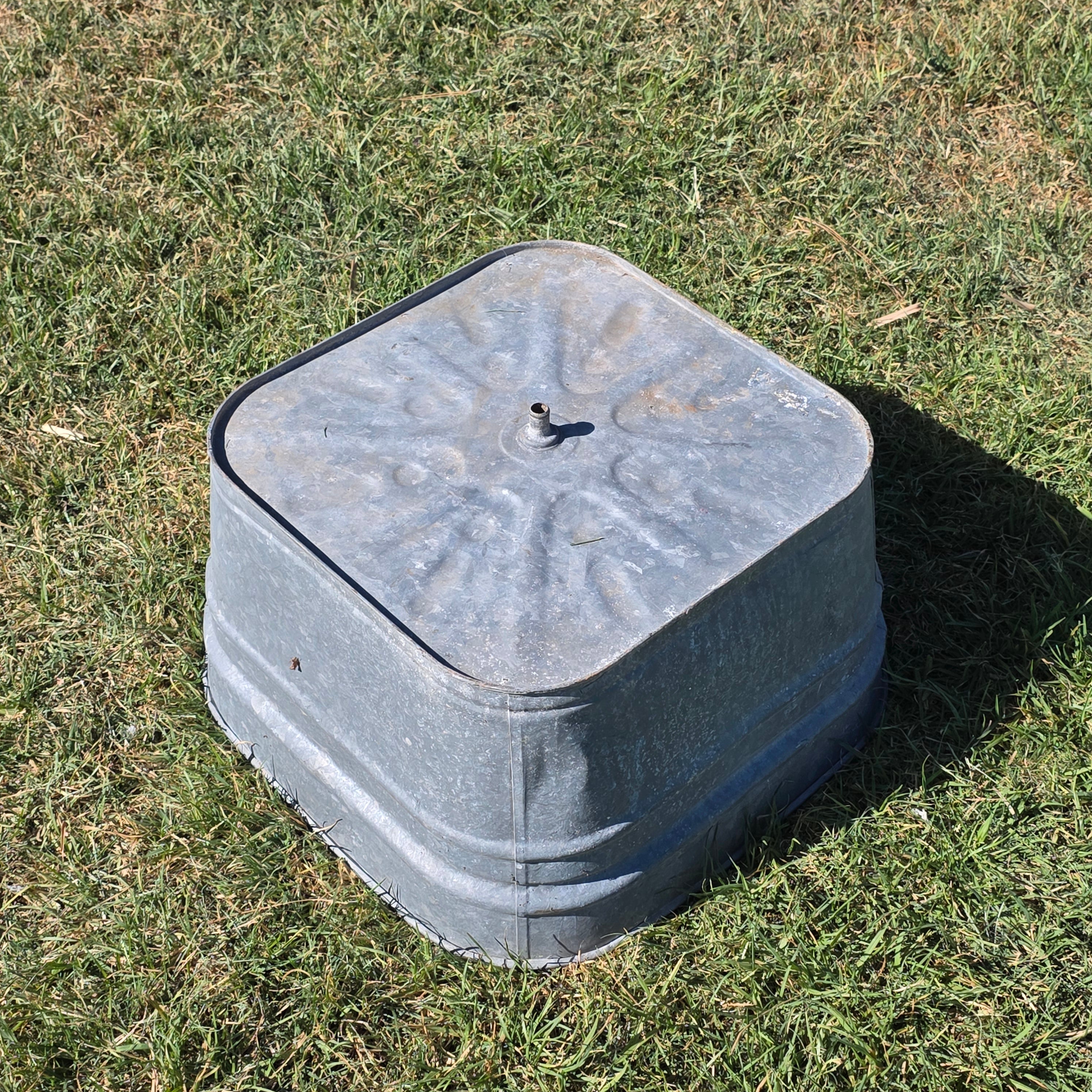 Vintage Galvanized Steel Square Wash Tub Large 20" Farmhouse Planter