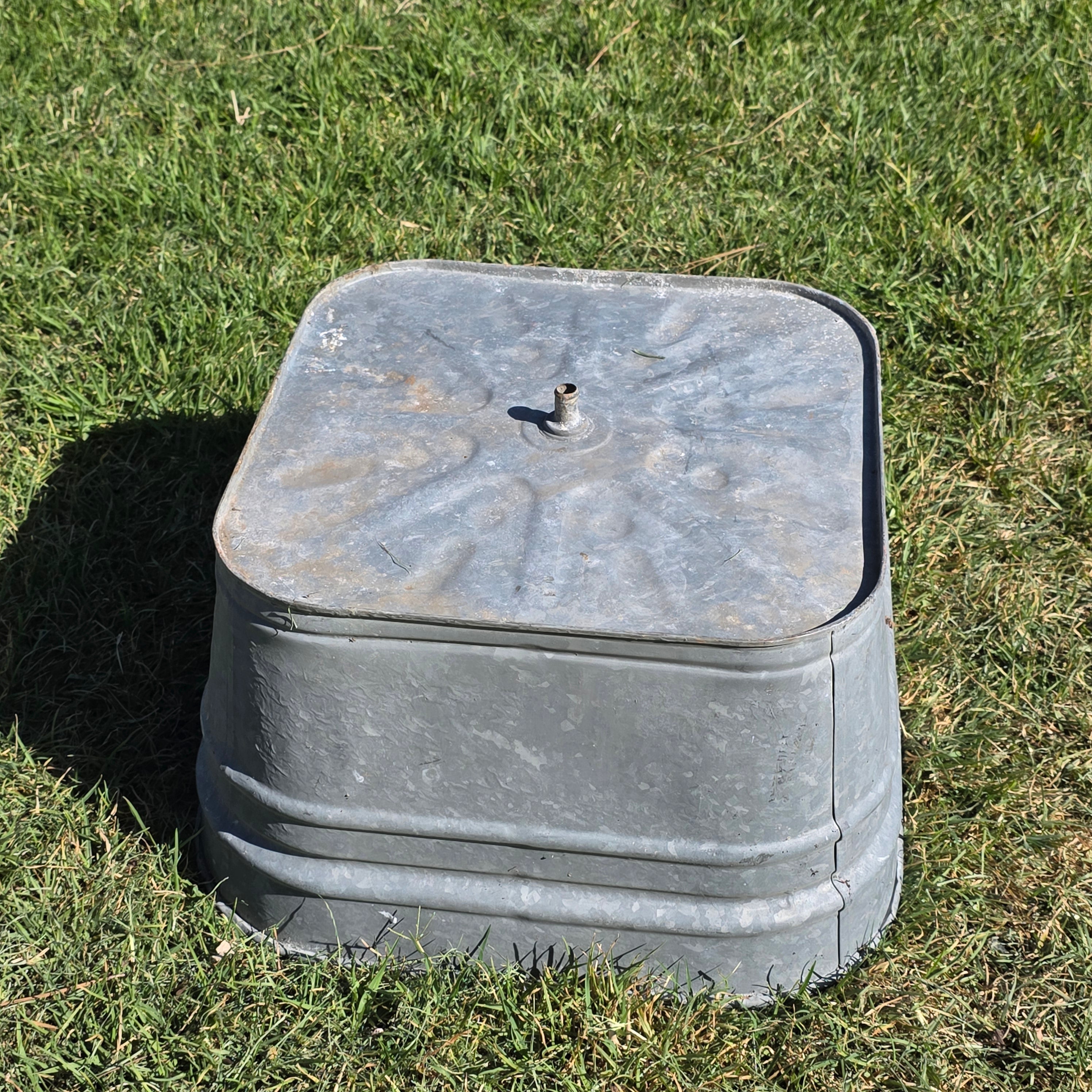 Vintage Galvanized Steel Square Wash Tub Large 20" Farmhouse Planter
