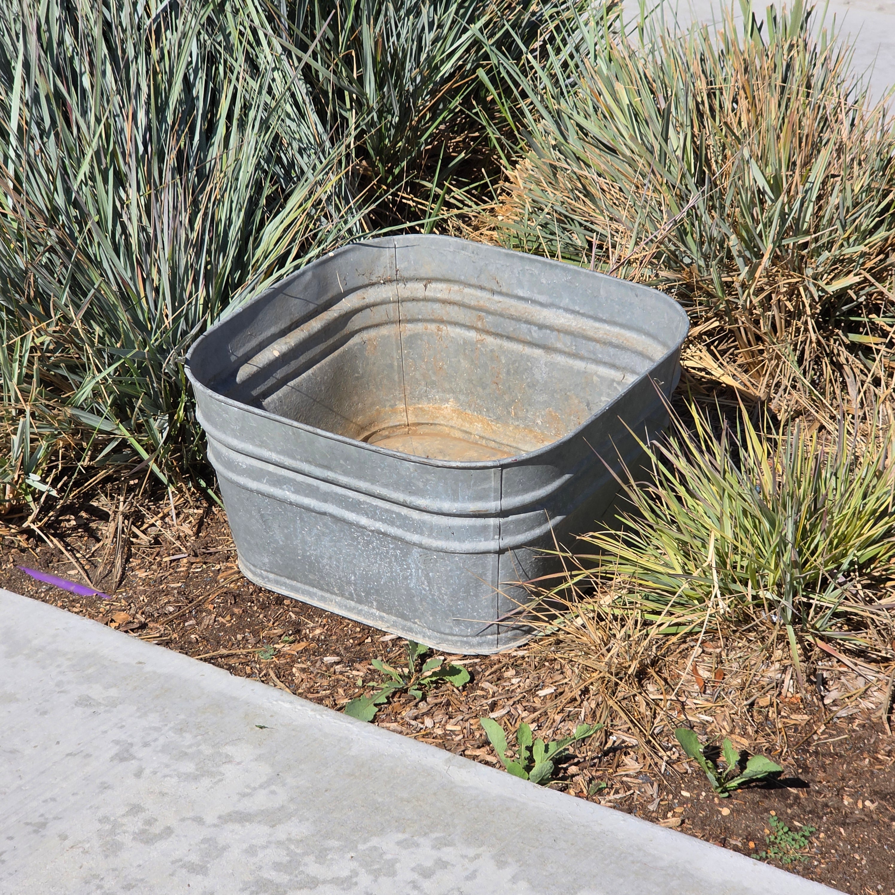 Vintage Galvanized Steel Square Wash Tub Large 20" Farmhouse Planter
