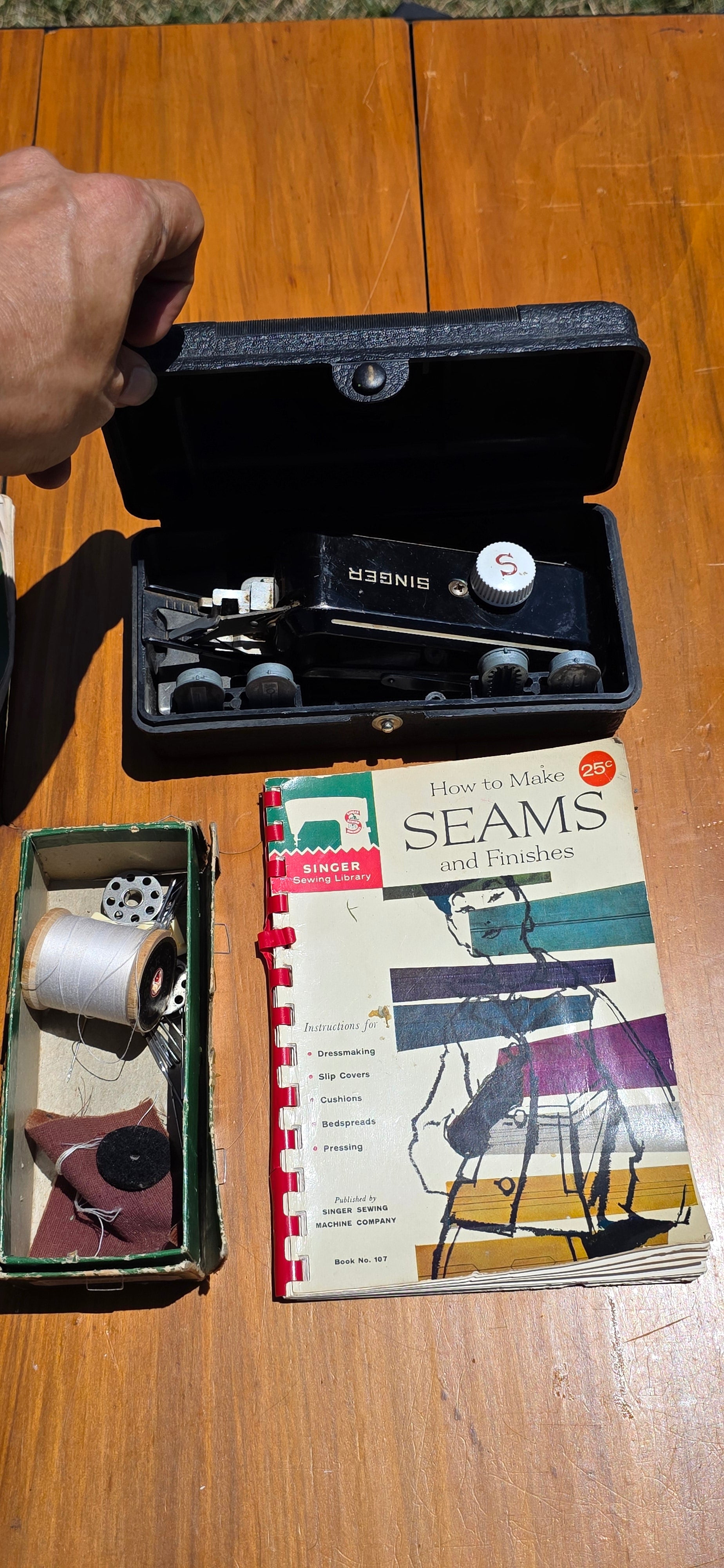 1948 Singer 221 Featherweight Sewing Machine Table Combo Set Case Box Black